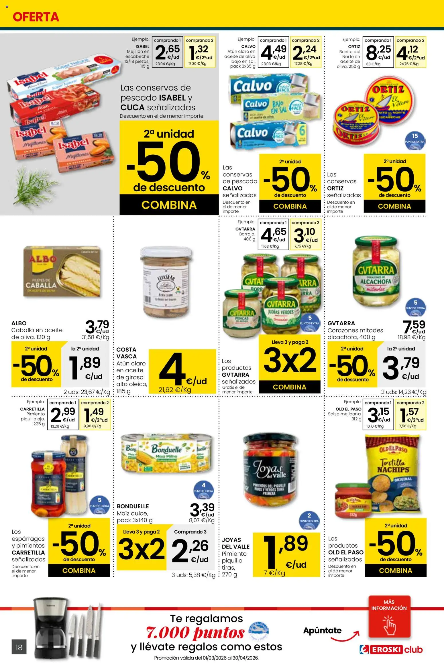 Eroski - Viste tu cesta de primavera Center │ válido desde el 12.03.2026 | Página: 18 | Productos: Κάδος απορρυμάτων, Aceite de oliva, Σταθμός εργασίας, Atún claro