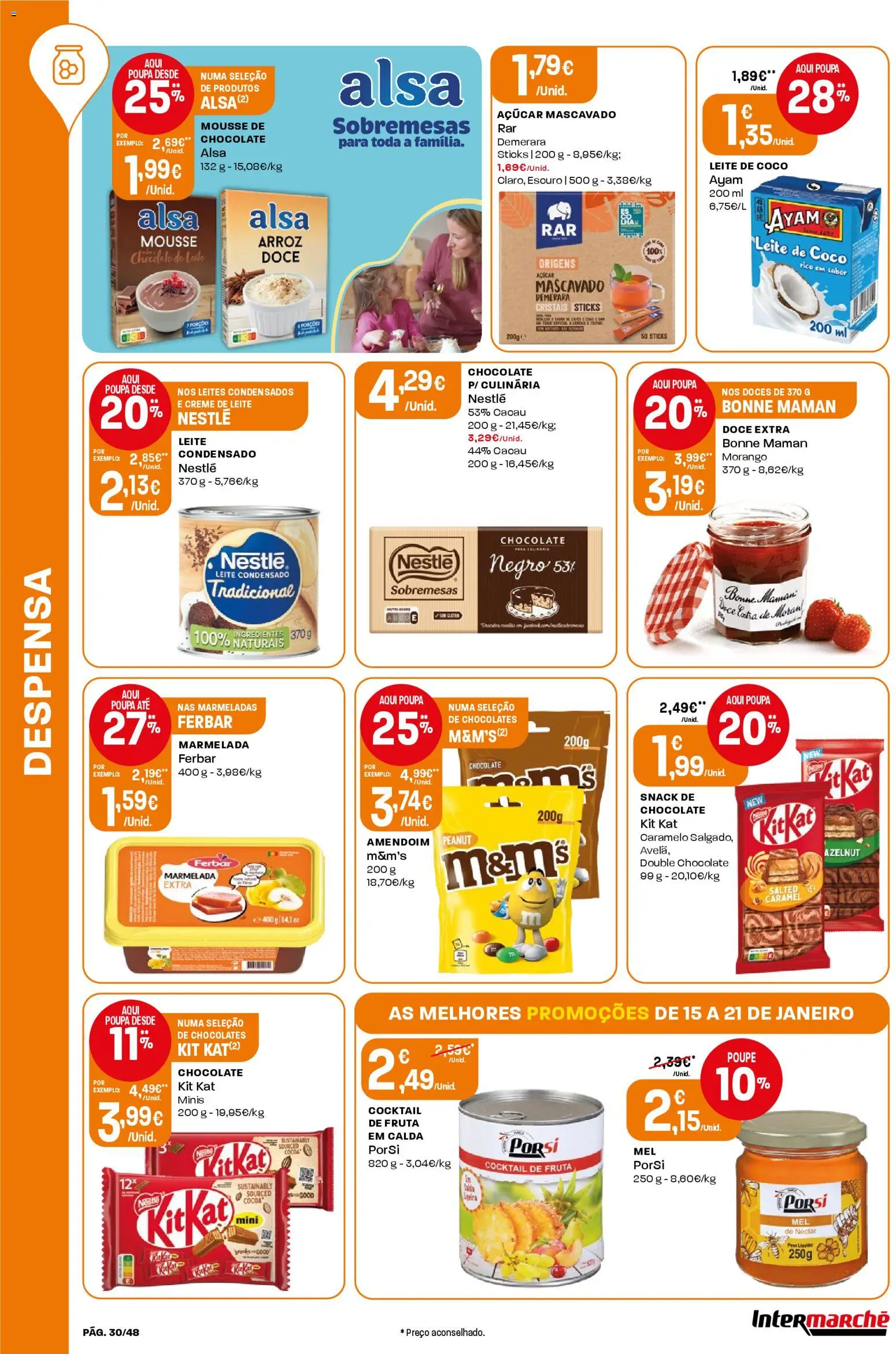 Intermarché folheto │ válido de 15.01.2026 | Página: 30 | Produtos: Chocolates, Leite, Doces, Creme de leite