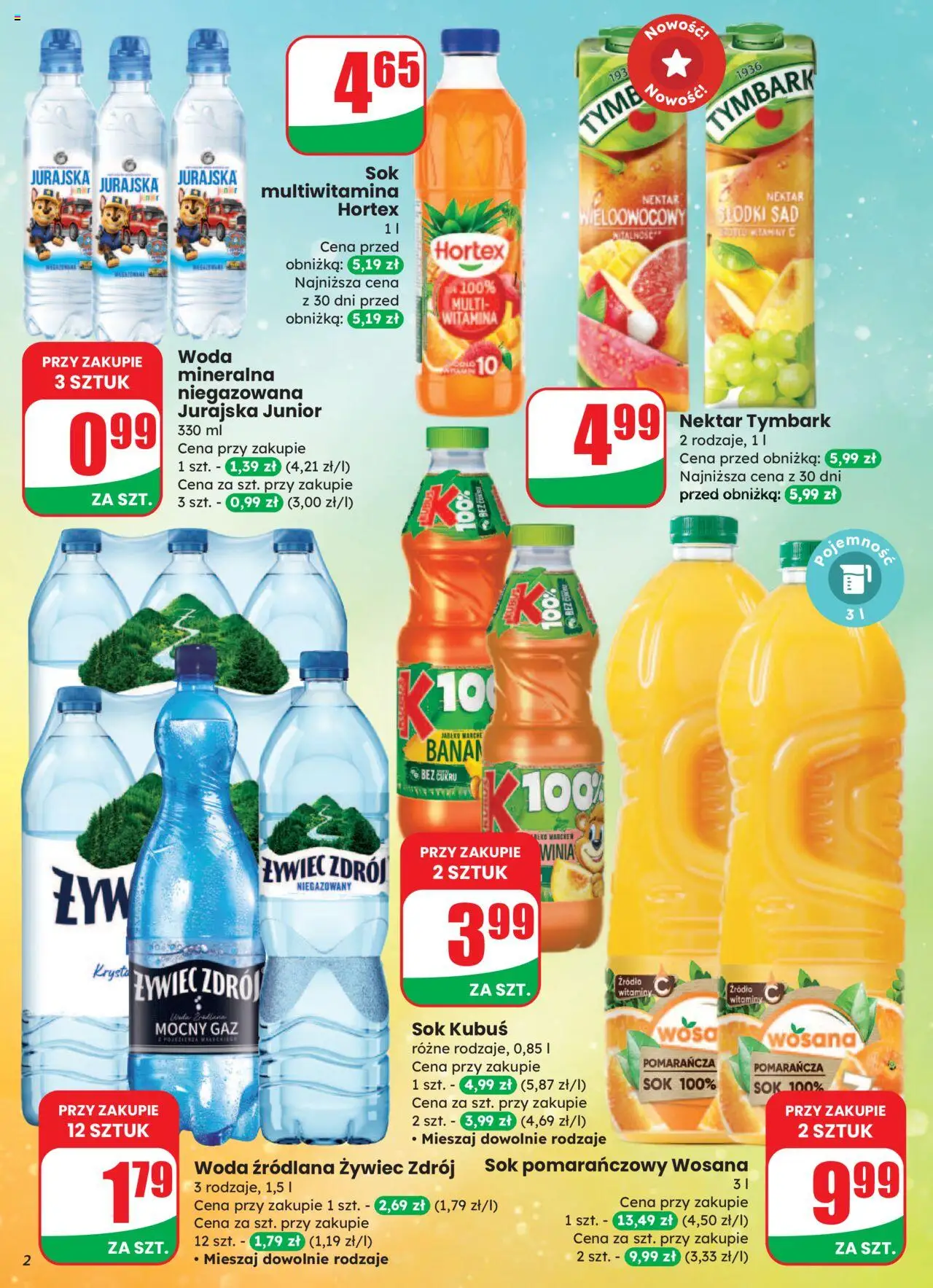 Dino Gazetka od 13.08.2025 | Strona: 2 | Produkty: Sok pomarańczowy, Woda źródlana, Sok, Woda