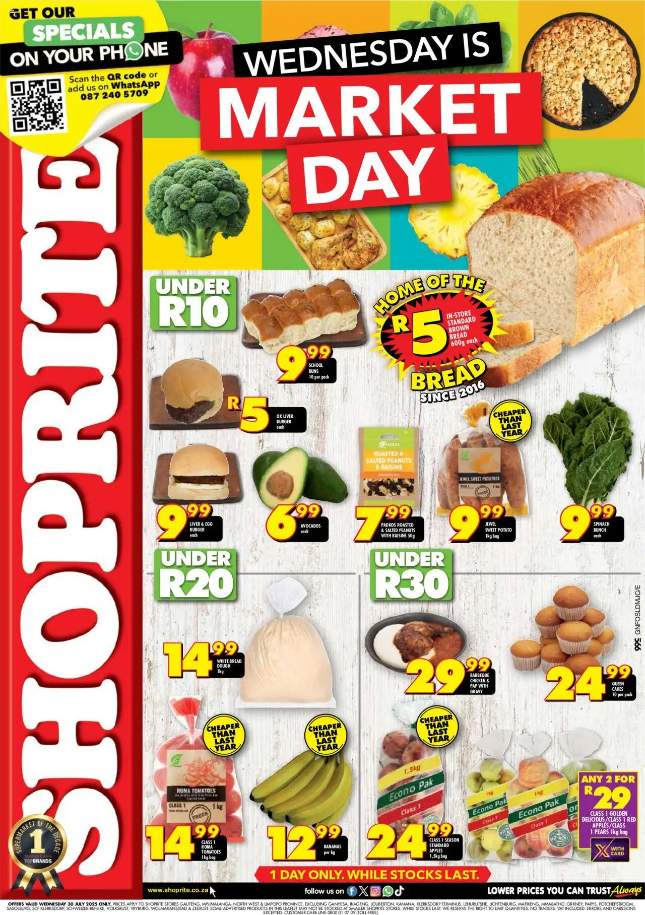 Shoprite Gauteng - Market Day Deals │ valid from 30.07.2025 | Page: 1 | Products: Drone, Bread, Touca de banho, Peanuts