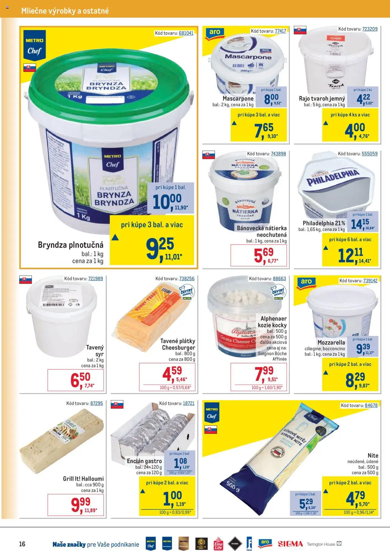 Nové Metro akcie – leták je platný od 08.10.2025 | Strana: 16 | Produkty: Mozzarella, Bryndza, Encián, Mascarpone