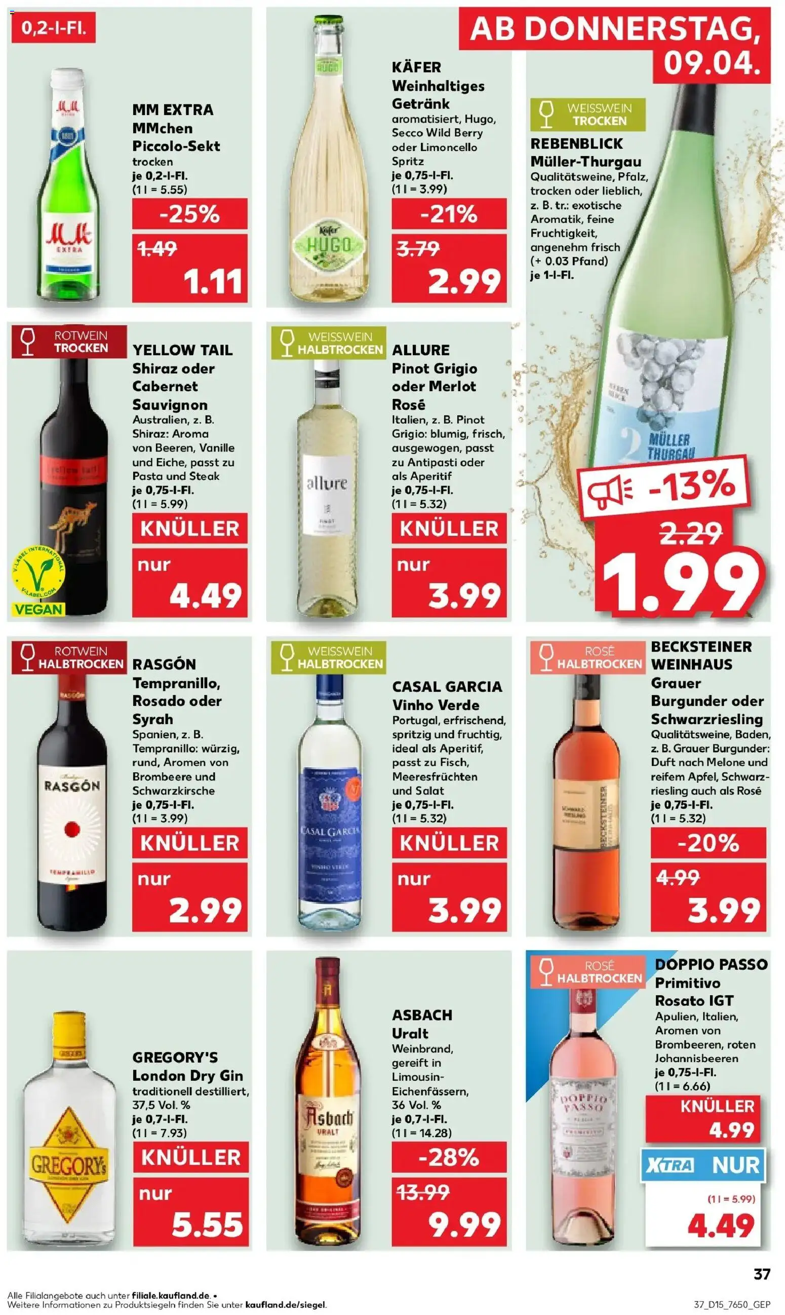 Kaufland Prospekt Ludwigsburg	 – gültig ab 08.04.2026 | Seite: 37 | Produkte: Rotwein, Weißwein trocken, Doppio Passo, Salat