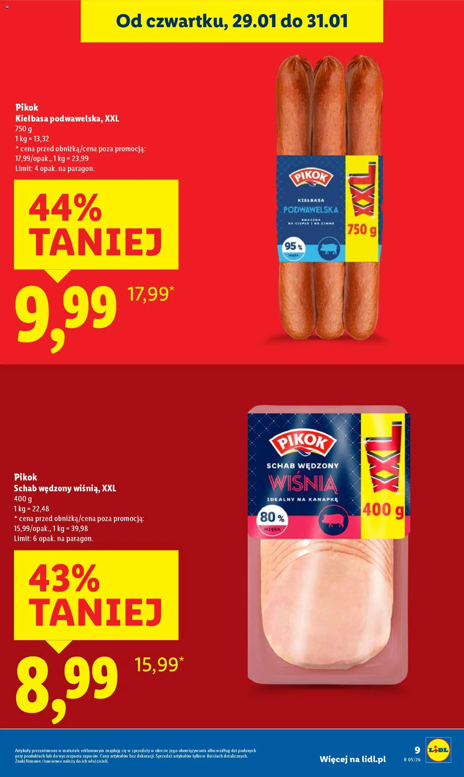 Lidl Gazetka od 29.01.2026 | Strona: 9 | Produkty: Kiełbasa, Schab, Kiełbasa podwawelska