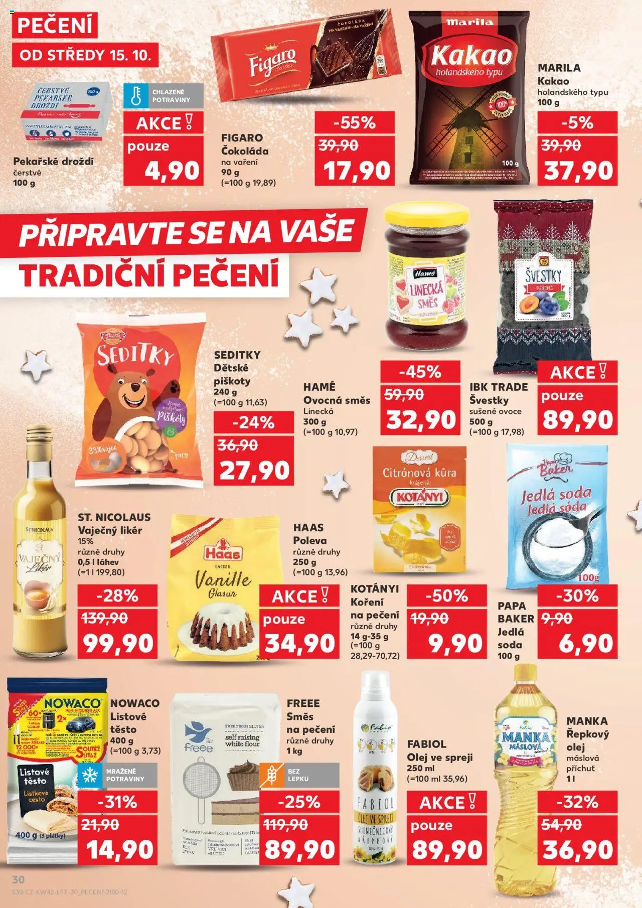 Kaufland leták - Chomutov od 15.10.2025 | Strana: 30 | Produkty: Olej, Linecká směs, Jedlá soda, Kakao