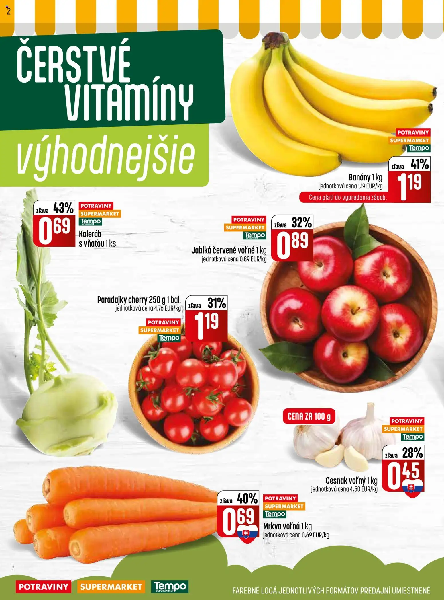 Nové COOP Jednota akcie – leták je platný od 05.03.2026 | Strana: 2 | Produkty: Jablká, Paradajky, Banány, Cesnak