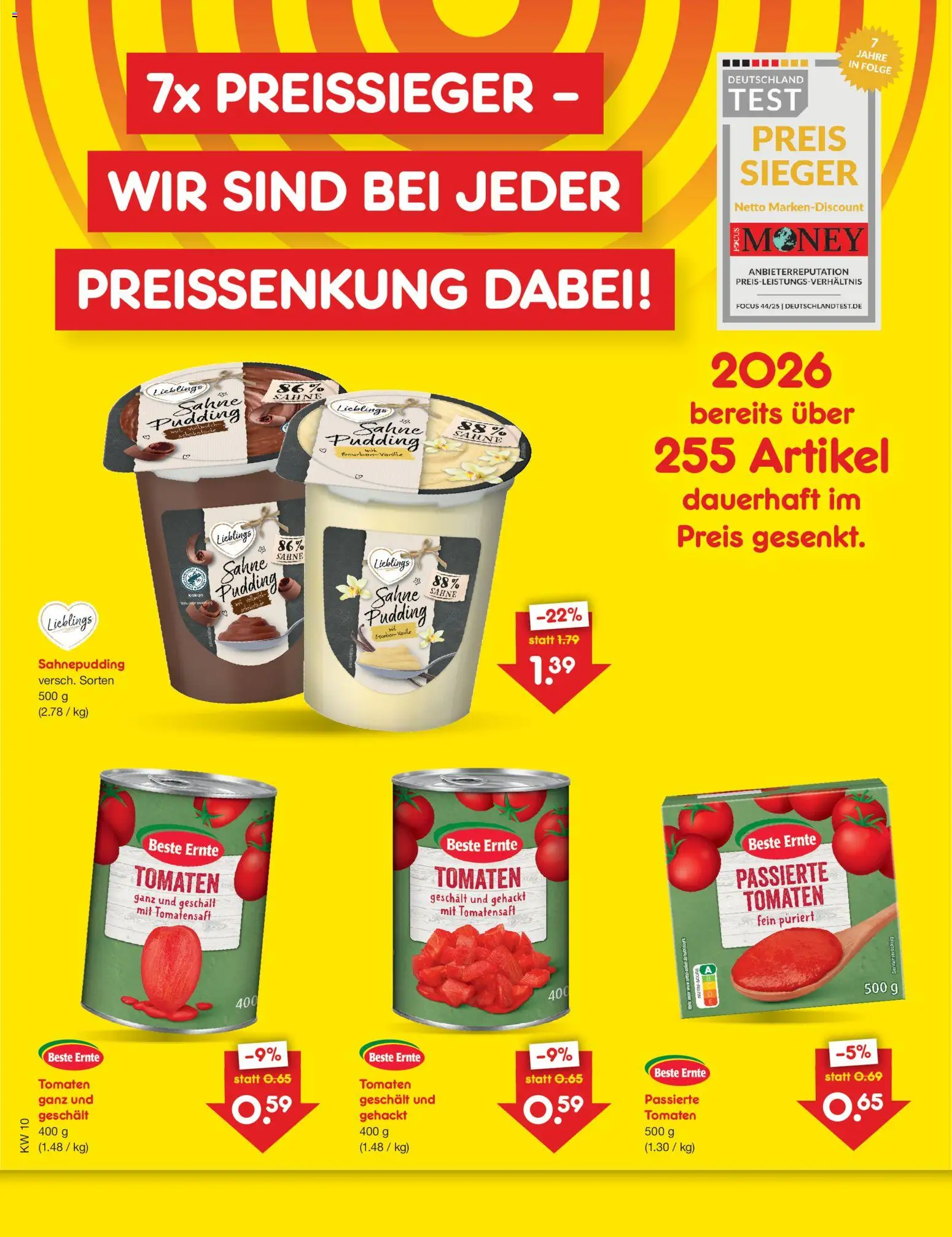 Netto Marken-Discount Preissenkung auf Dauer – gültig ab 03.03.2026 | Seite: 1 | Produkte: Tomaten, Pudding, Sahne
