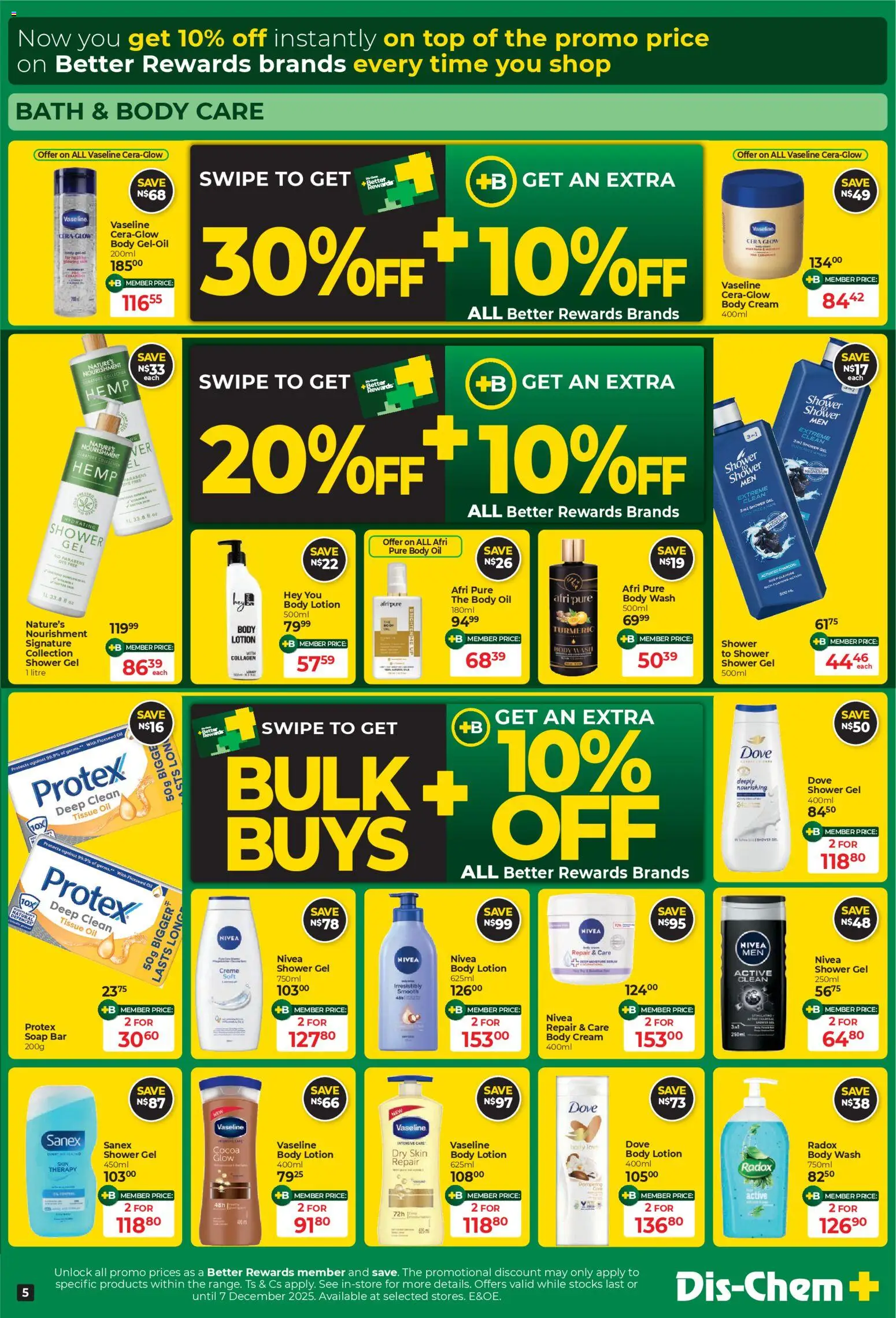 New Dis-Chem catalogue – valid from 24.11.2025 | Page: 5 | Products: Tissue oil, Oil, Body wash, Lotion