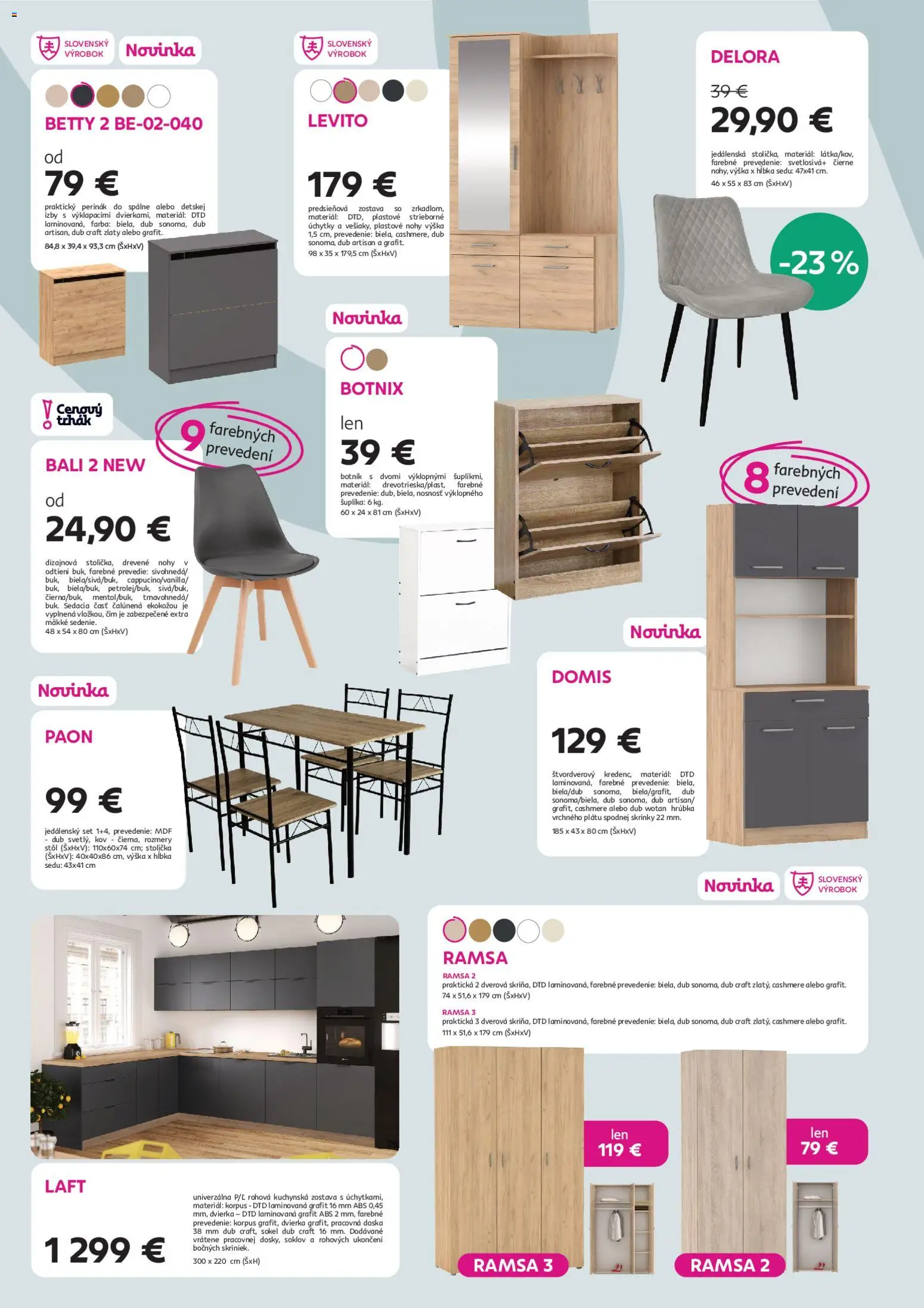 Nové Kondela akcie – leták je platný od 14.01.2026 | Strana: 8 | Produkty: Predsieňová zostava, Stôl, Botník, Úchytky