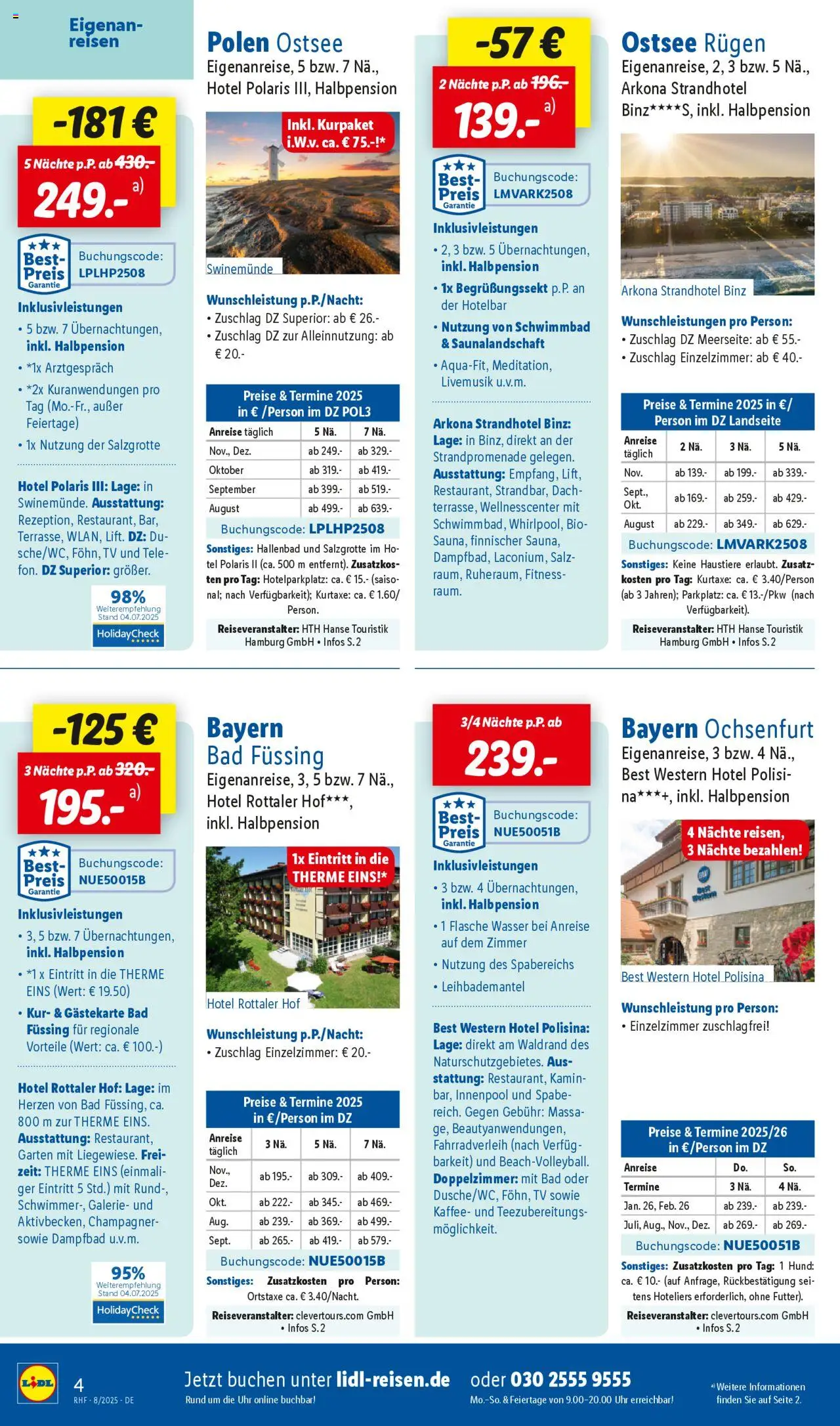 Lidl Reisen Prospekt 	 - gültig ab dem 30.07.2025 | Seite: 4 | Produkte: Kaffee, Wasser, Salz, TV