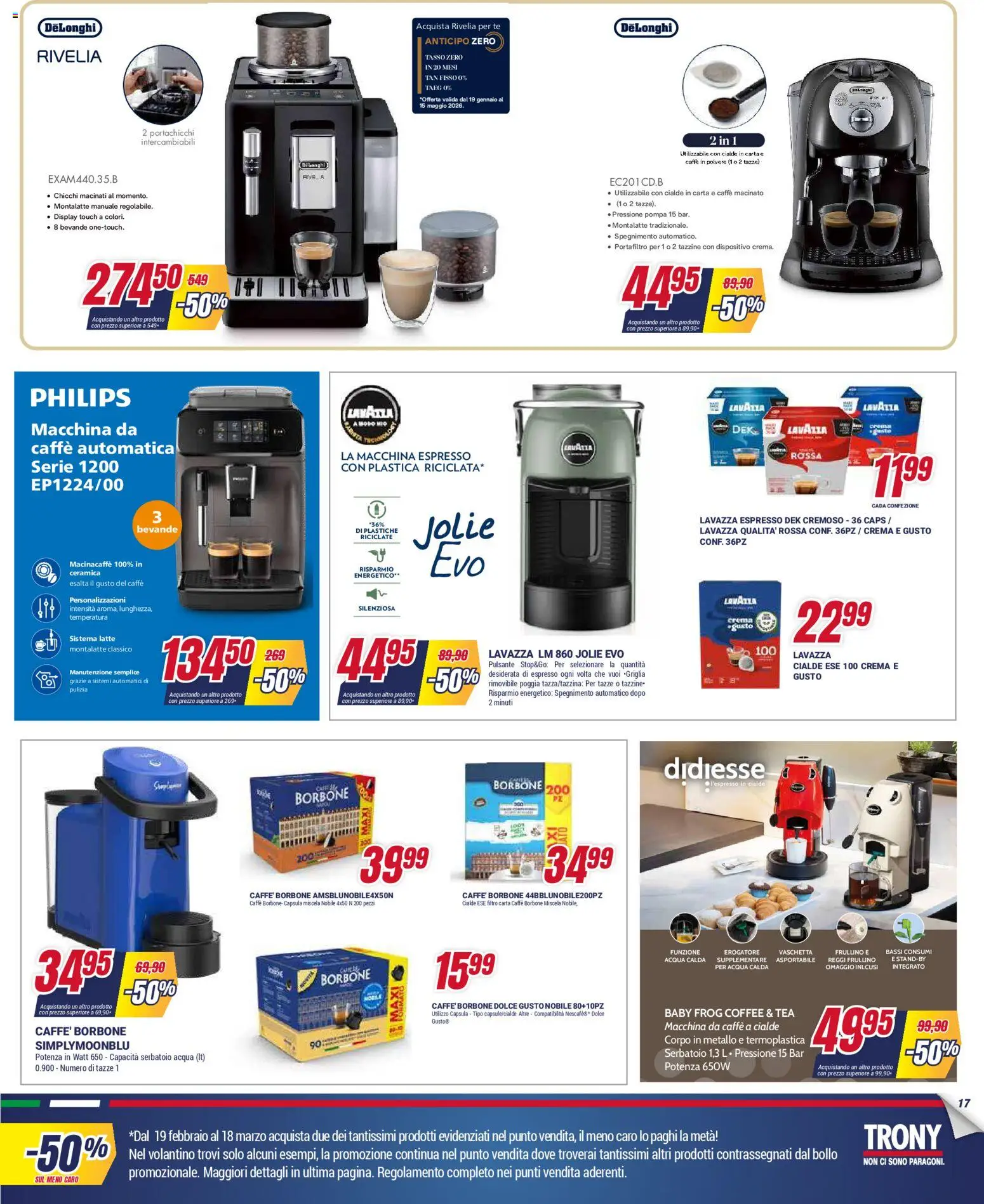 Volantino Trony del 19.02.2026 | Pagina: 17 | Prodotti: Crema, Caffè, Lavazza, Cialde borbone