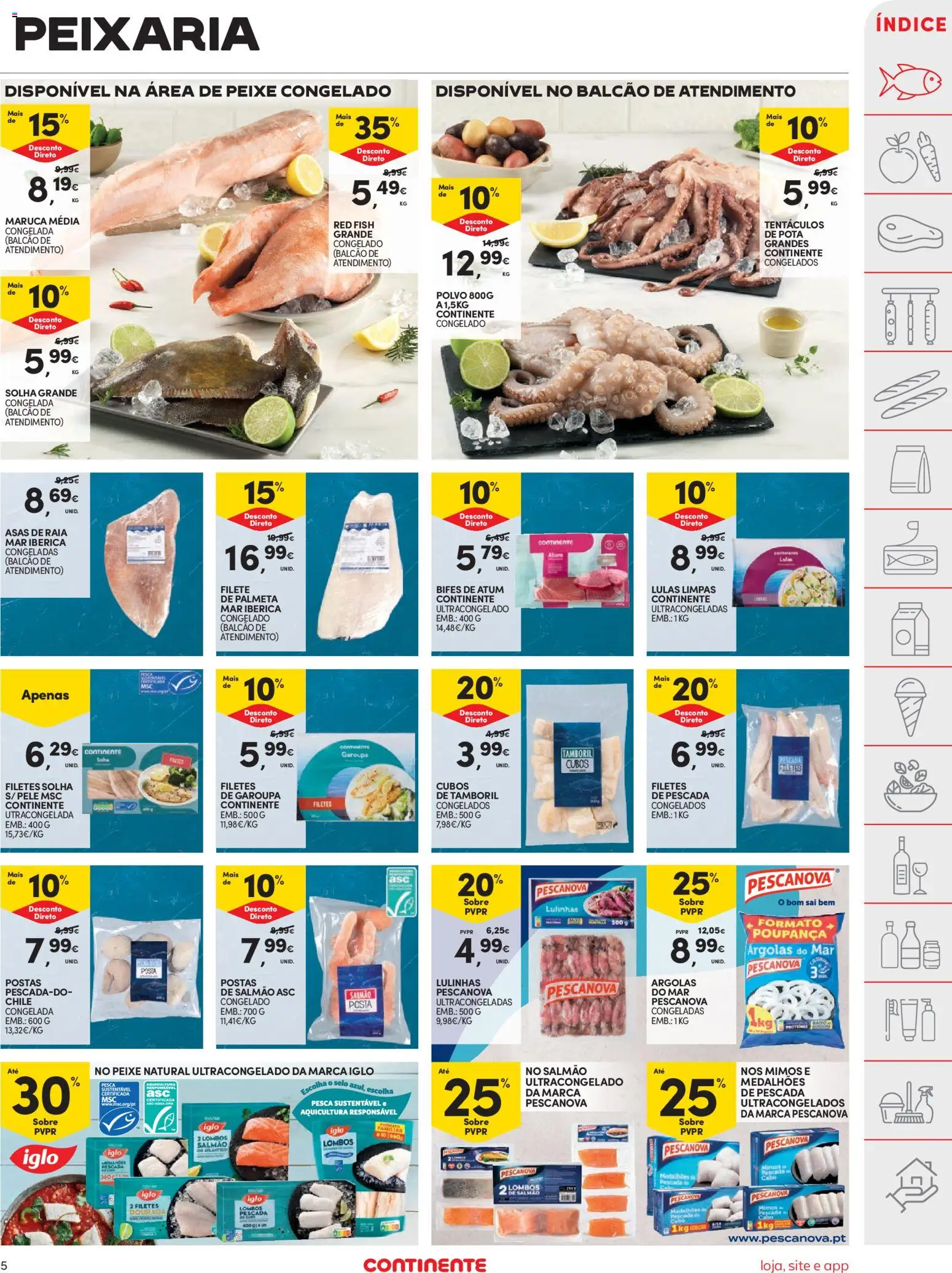 Continente folheto │ válido de 03.02.2026 | Página: 5 | Produtos: Dourada, Pescada, Lulas, Tamboril