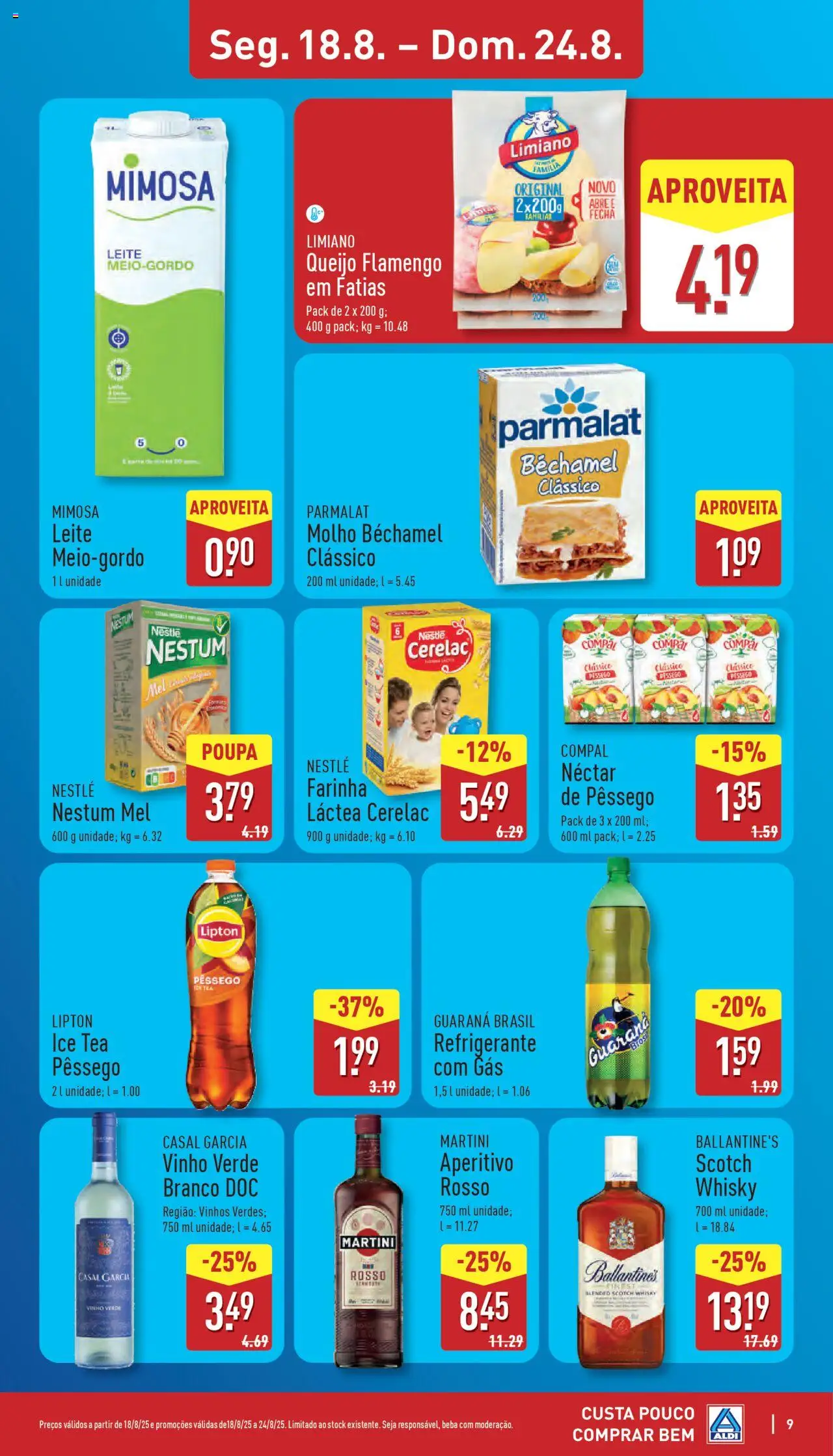 Aldi folheto │ válido de 18.08.2025 | Página: 9 | Produtos: Refrigerante, Queijo, Nestlé, Vinho