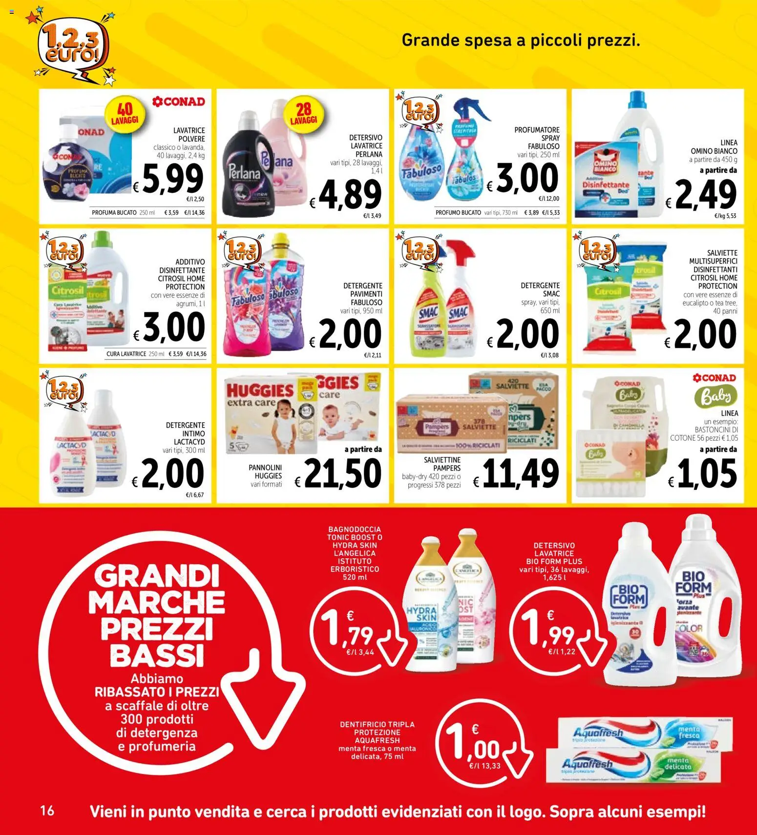 Volantino Spazio Conad del 20.01.2026 | Pagina: 16 | Prodotti: Dentifricio, Detergente intimo, Lavatrice, Pampers