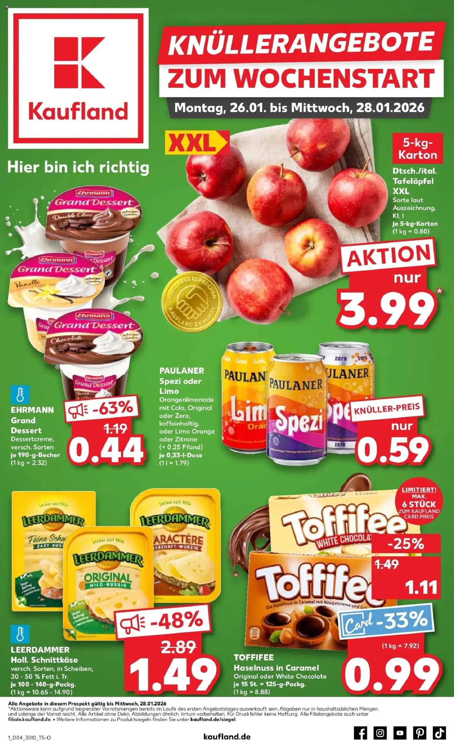 Kaufland prospekt Halle (Saale)	 – gültig ab 25.01.2026 | Seite: 1 | Produkte: Ehrmann grand dessert, Paulaner spezi, Leerdammer, Toffifee
