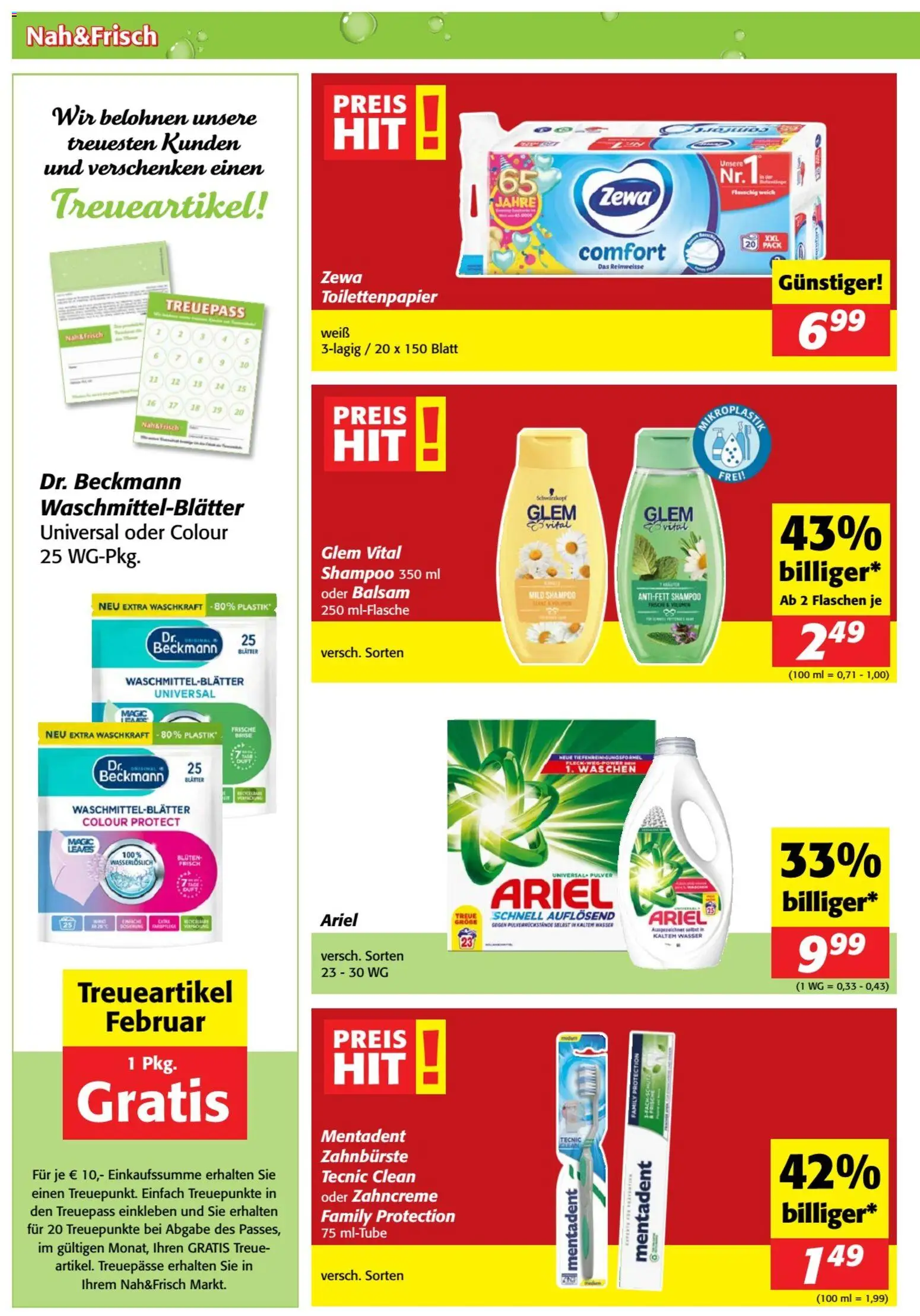 Nah und Frisch Flugblatt gültig ab 28.01.2026 | Seite: 4 | Produkte: Wasser, Duft, Shampoo, Zahnbürste
