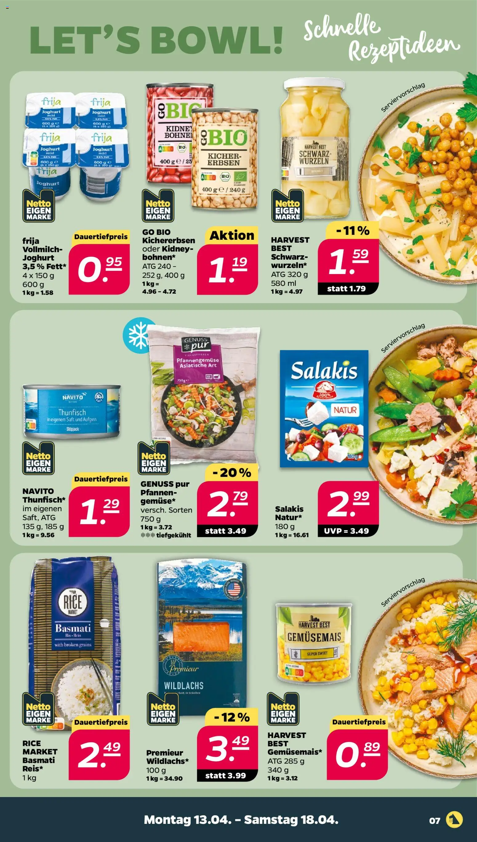 Netto Prospekt 	 – gültig ab 13.04.2026 | Seite: 7 | Produkte: Joghurt, Thunfisch, Salakis, Erbsen