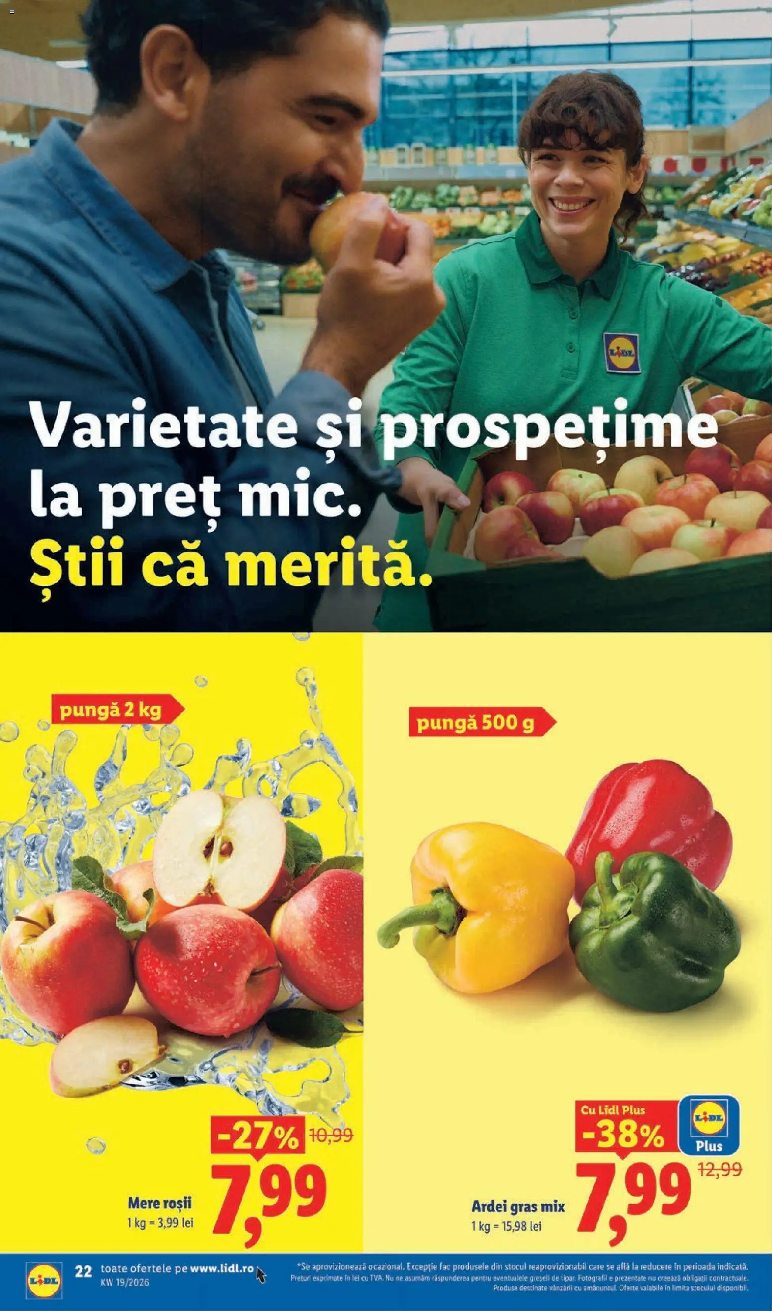Noul catalog Lidl – valabil de la 04.05.2026 | Pagină: 22 | Produse: Pungă, Ardei, Mere, Roșii