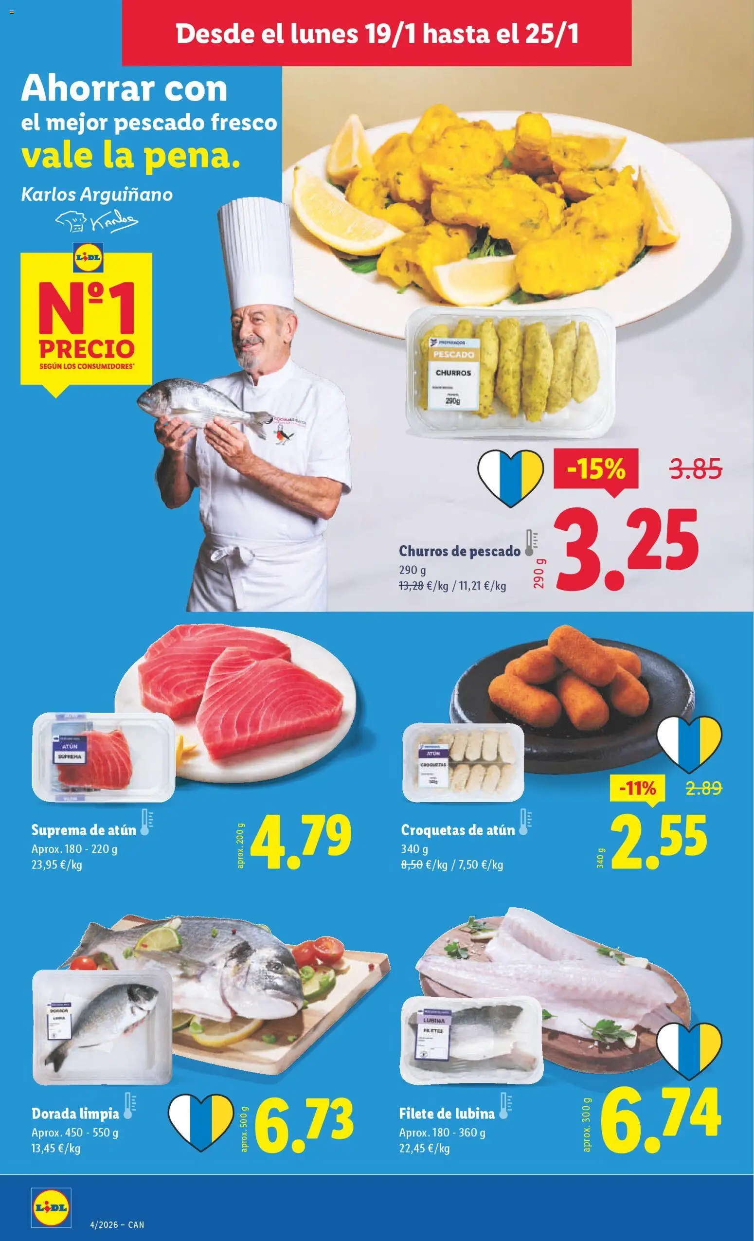 Lidl - Canarias │ válido desde el 19.01.2026 | Página: 4 | Productos: Pescado, Croquetas, Filete