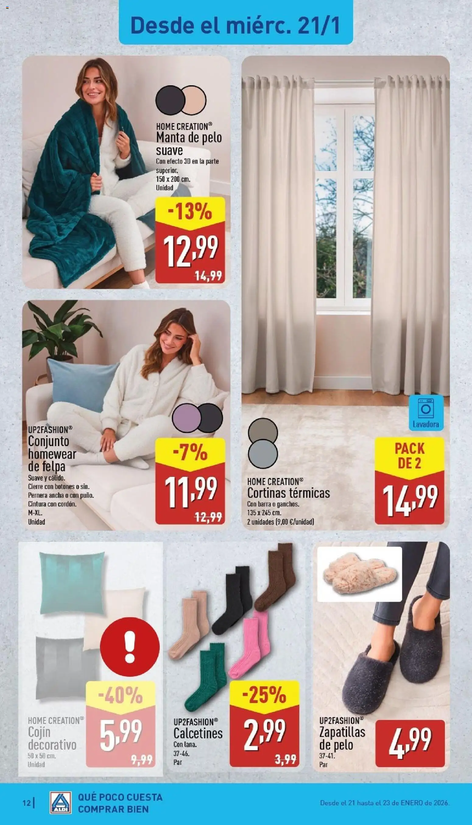 Aldi folleto Península │ válido desde el 19.01.2026 | Página: 12 | Productos: Zapatillas, Manta, Lavadora, Cojín
