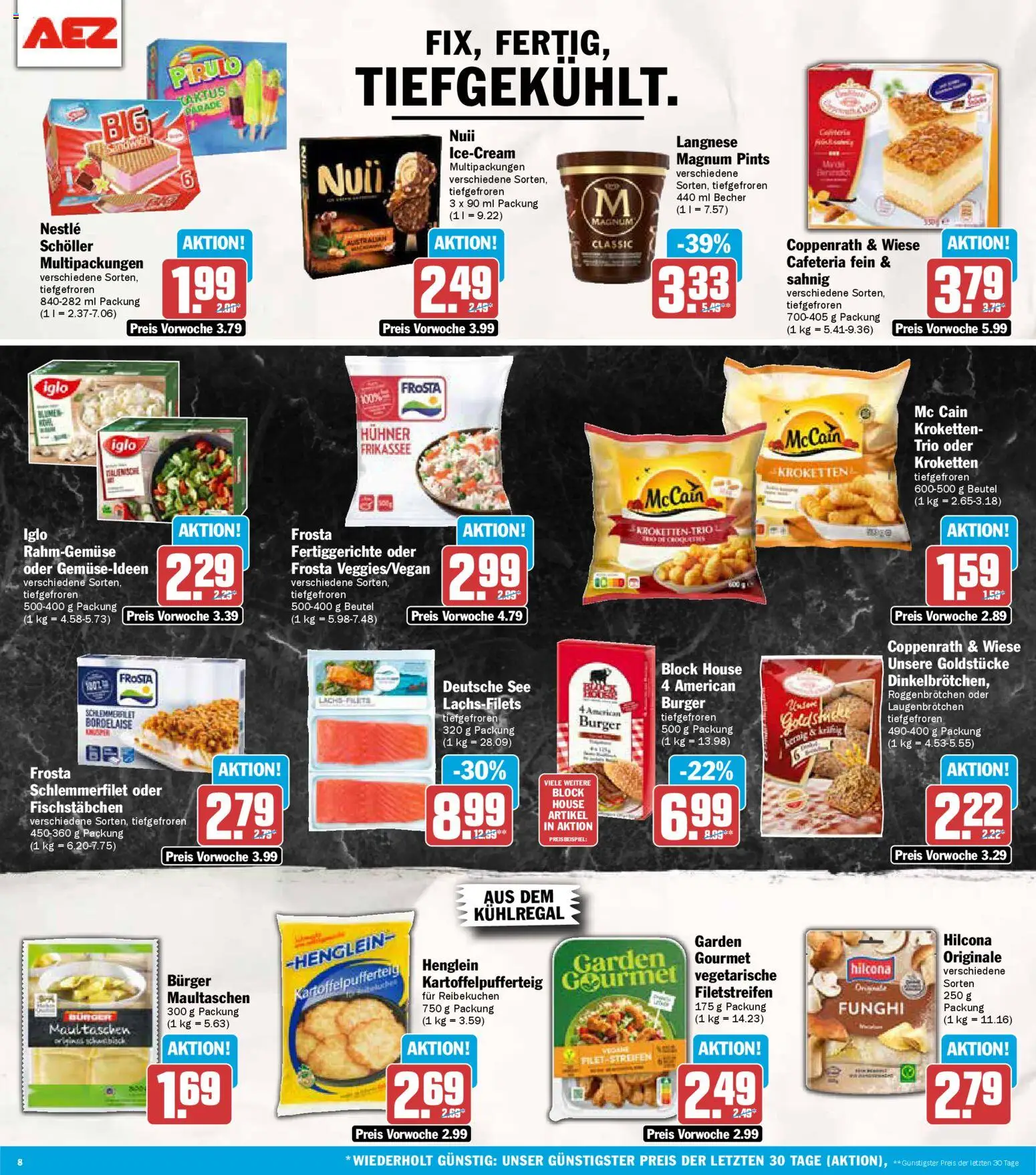 AEZ Prospekt 	 – gültig ab 24.11.2025 | Seite: 8 | Produkte: Iglo, Burger, McCain, Frosta