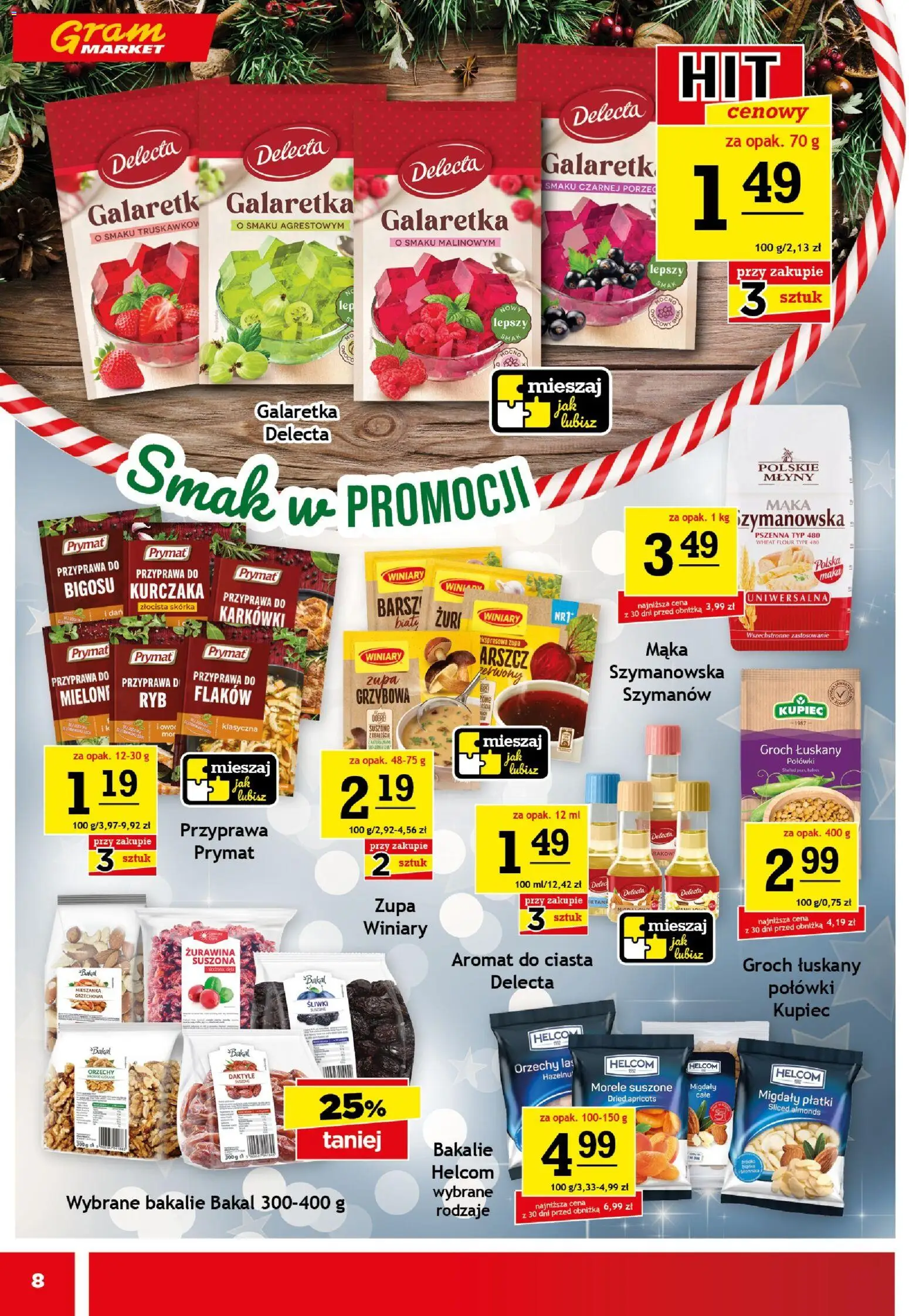 Gram Market Gazetka od 17.12.2025 | Strona: 8 | Produkty: Migdały płatki, Morele, Śliwki, Płatki