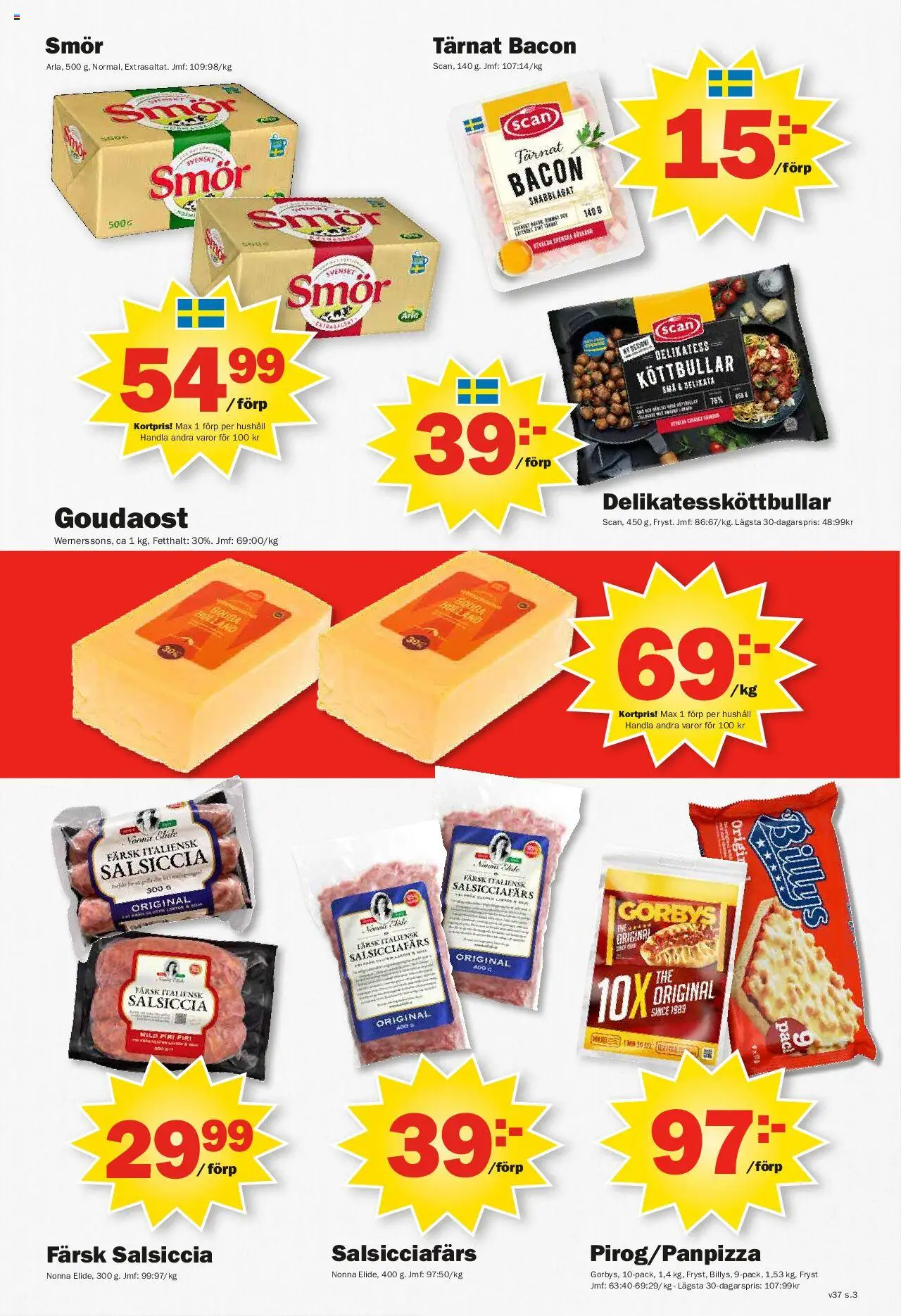 Pekås reklamblad aktuell från 08.09.2025 | Sida: 3 | Produkter: Köttbullar, Bacon, Smör