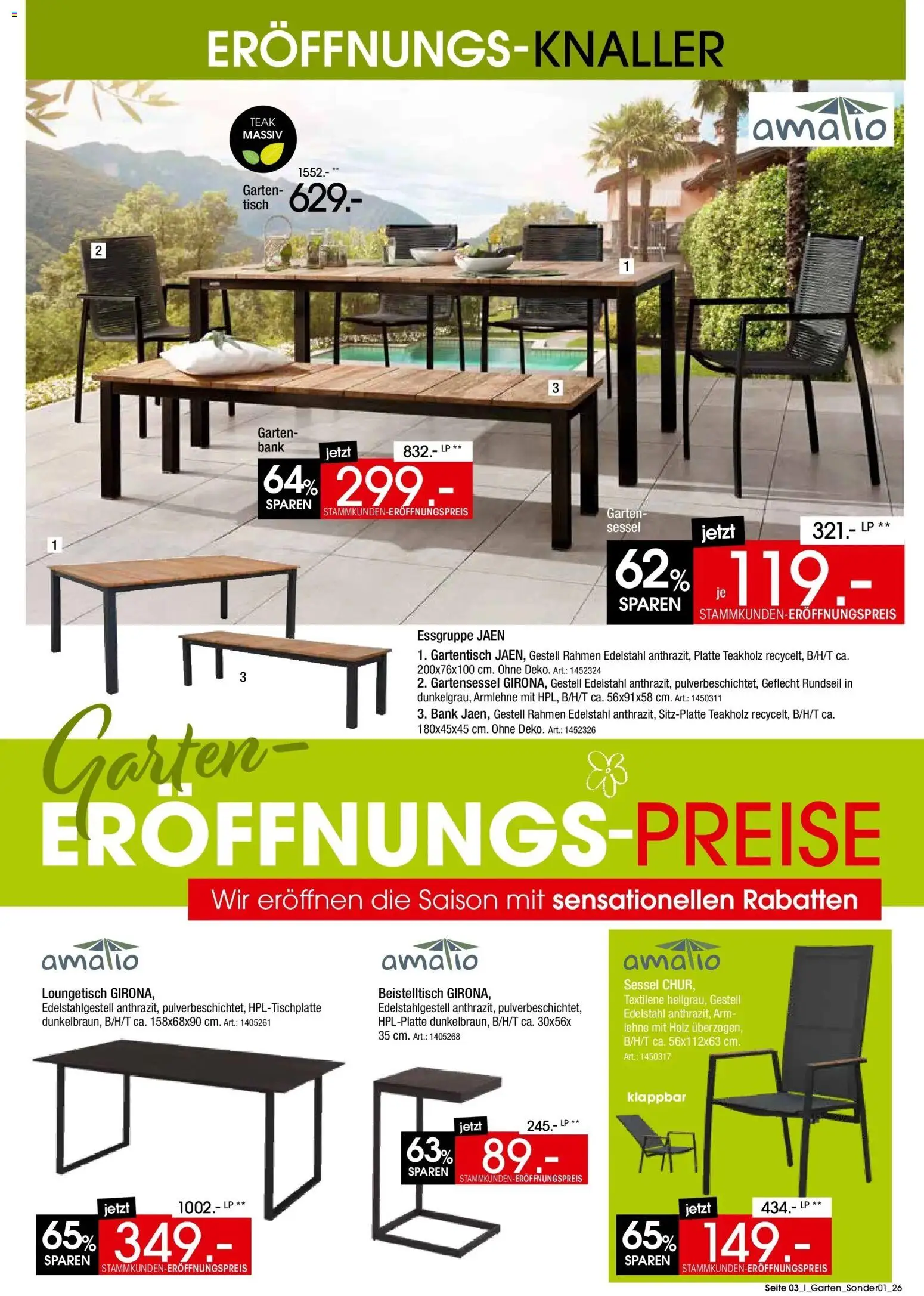 Zurbrüggen Prospekt Garten Eröffnungs-Preise – gültig ab 31.03.2026 | Seite: 3 | Produkte: Beistelltisch, Essgruppe, Sessel, Tisch