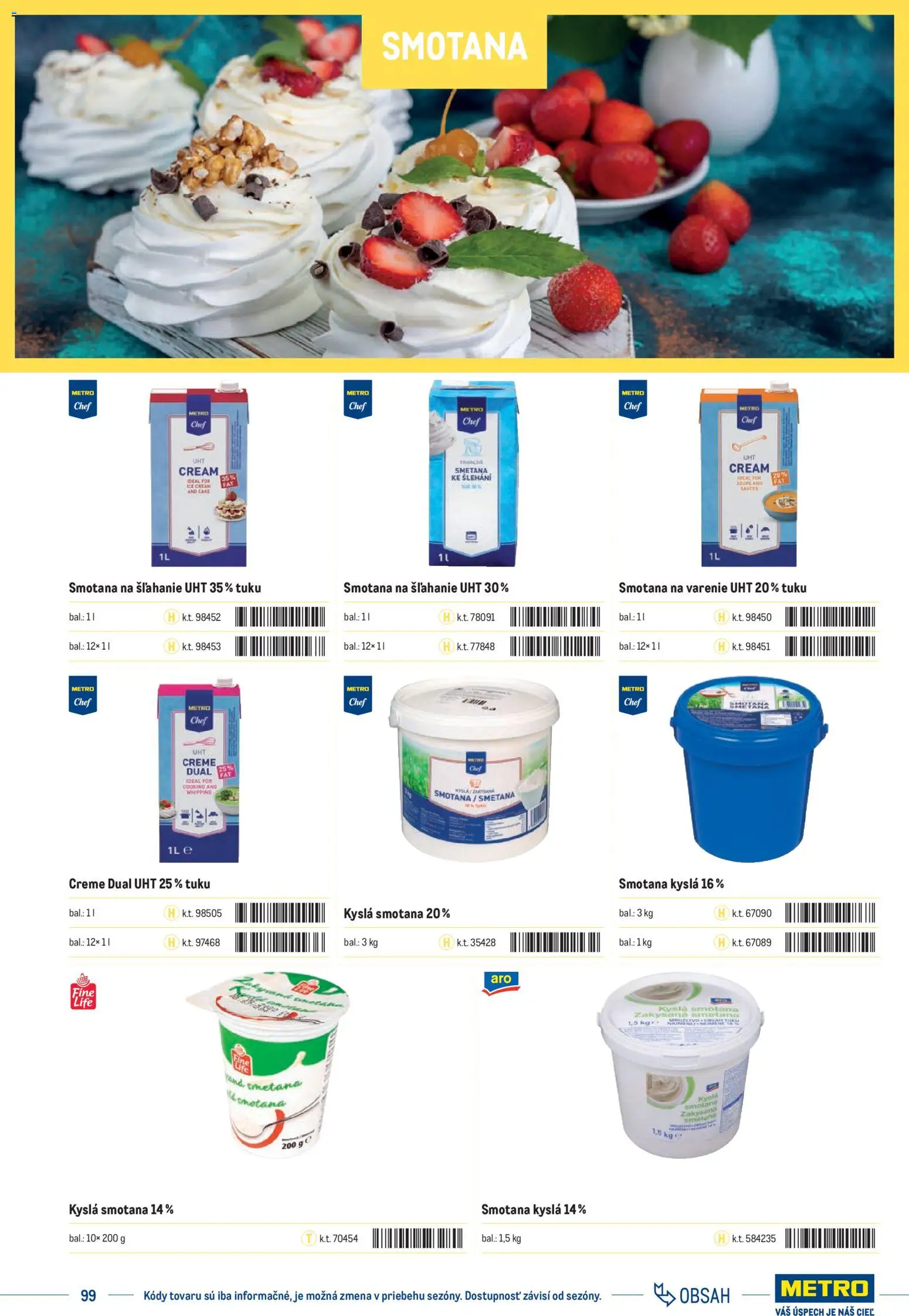 Nové Metro akcie – leták je platný od 01.01.2025 | Strana: 99 | Produkty: Smotana, Smotana na šľahanie