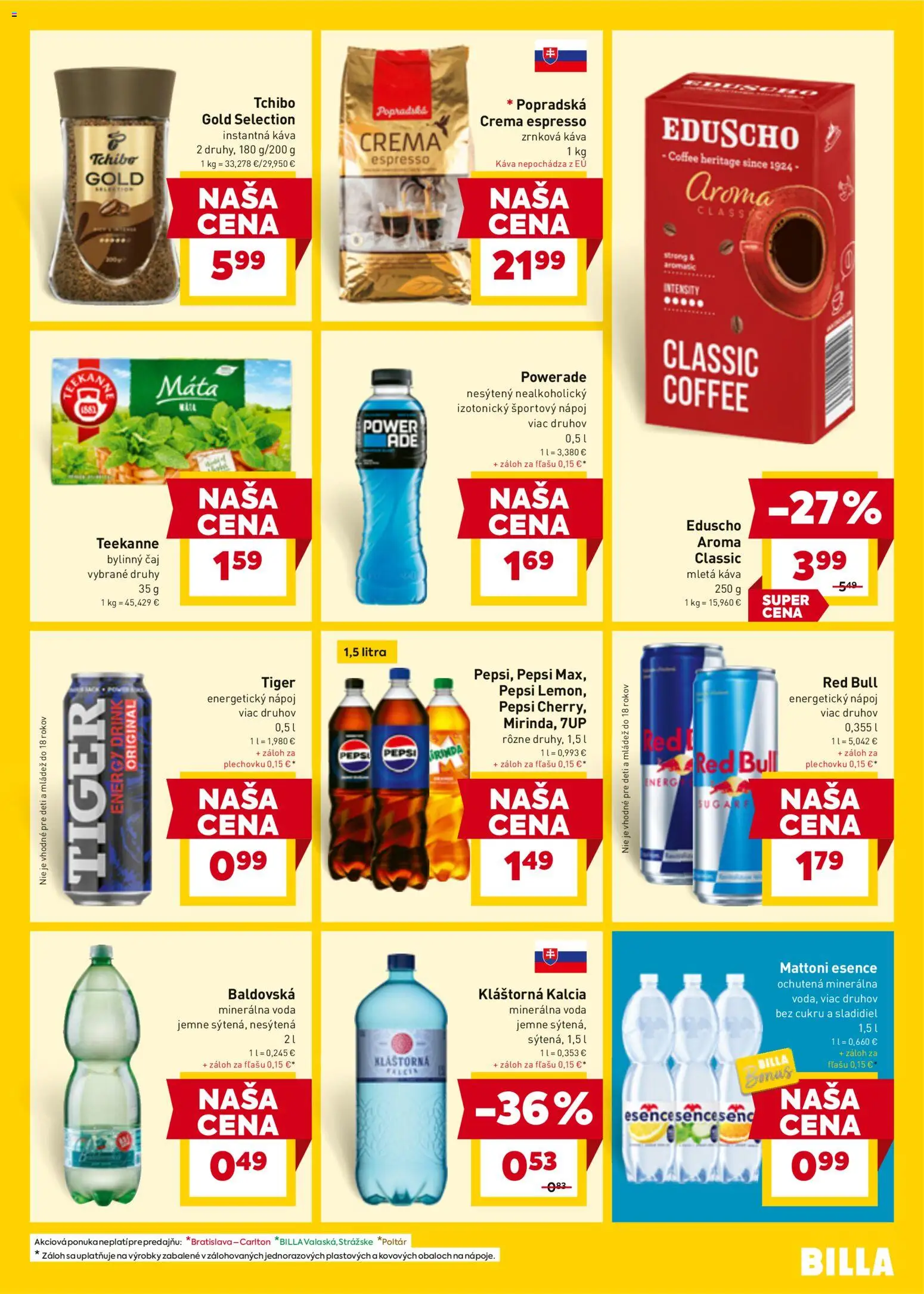 Nové Billa akcie – leták je platný od 25.03.2026 | Strana: 21 | Produkty: Káva, Mattoni, Pepsi, Zrnková káva