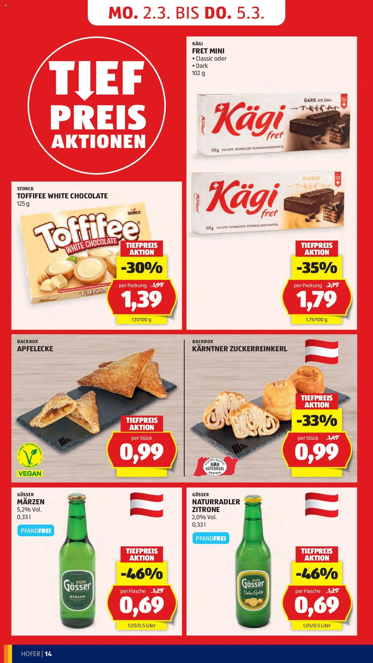 Hofer AT akciós ujság - amely érvényes a következő dátumtól: 27.02.2026 | Oldal: 16 | Termékek: Radler, Gösser, Toffifee, Vegán