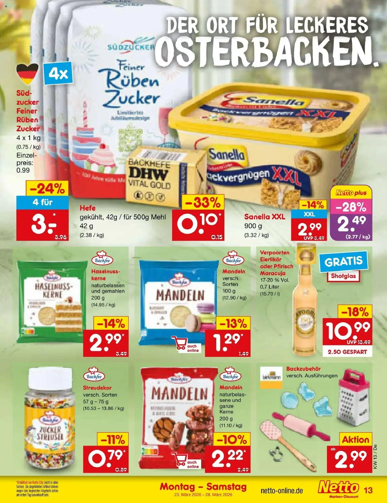 Netto Marken-Discount Prospekt Waiblingen-Bittenfeld	 – gültig ab 23.03.2026 | Seite: 13 | Produkte: Mehl, Mandeln, Zucker, Sanella