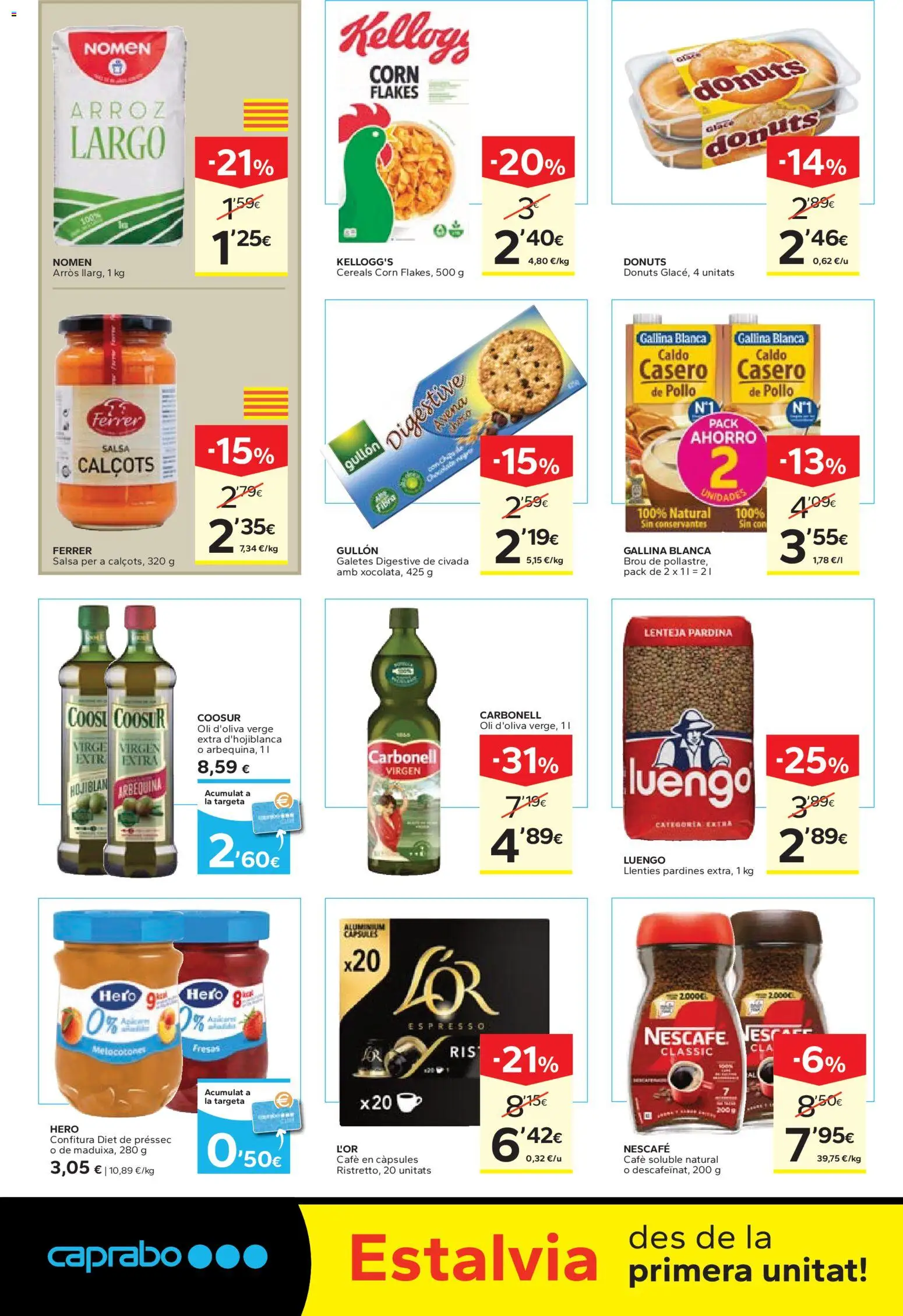 Caprabo - Estalvia des de la primera unitat │ válido desde el 29.01.2026 | Página: 8 | Productos: Café, Arroz, Μηχανή καφέ, Donuts