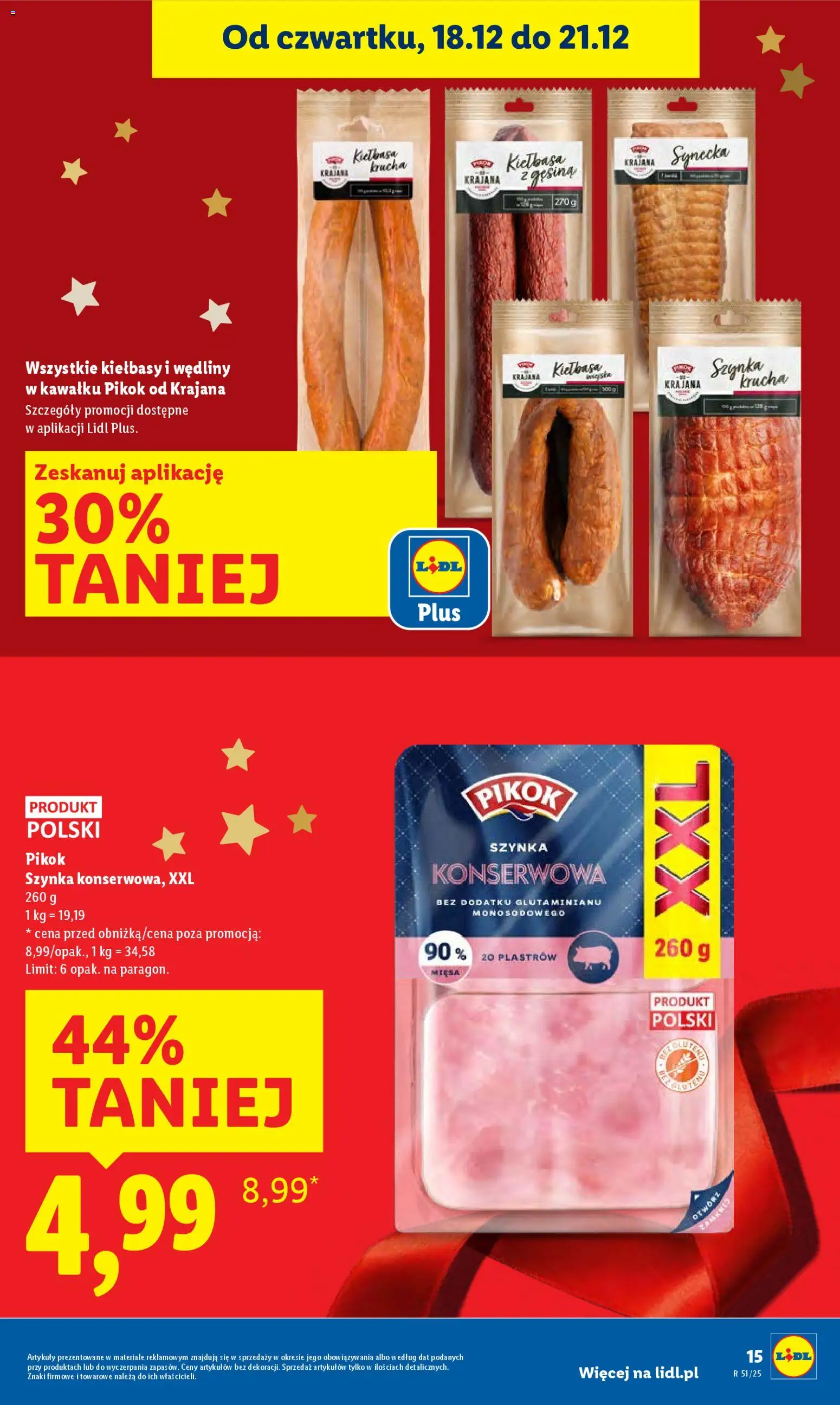 Lidl Gazetka od 18.12.2025 | Strona: 15 | Produkty: Kiełbasa, Szynka, Wędliny