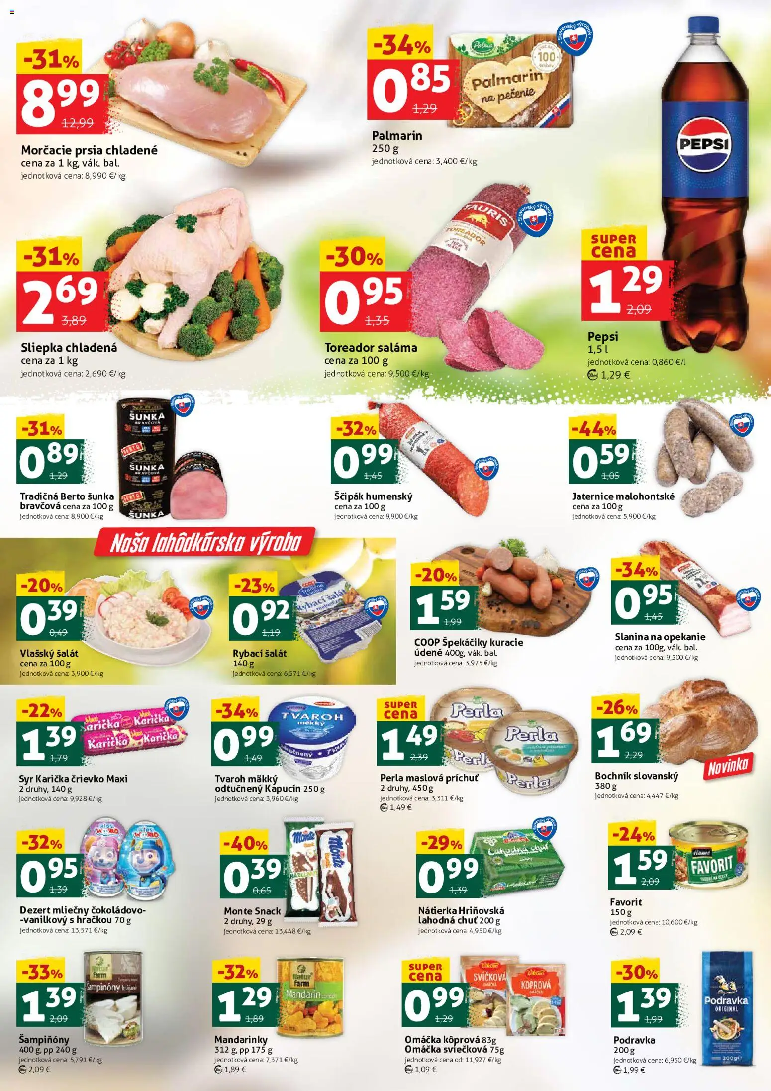 Nové COOP Jednota akcie – leták je platný od 17.04.2026 | Strana: 2 | Produkty: Syr, Šunka, Slanina, Šalát