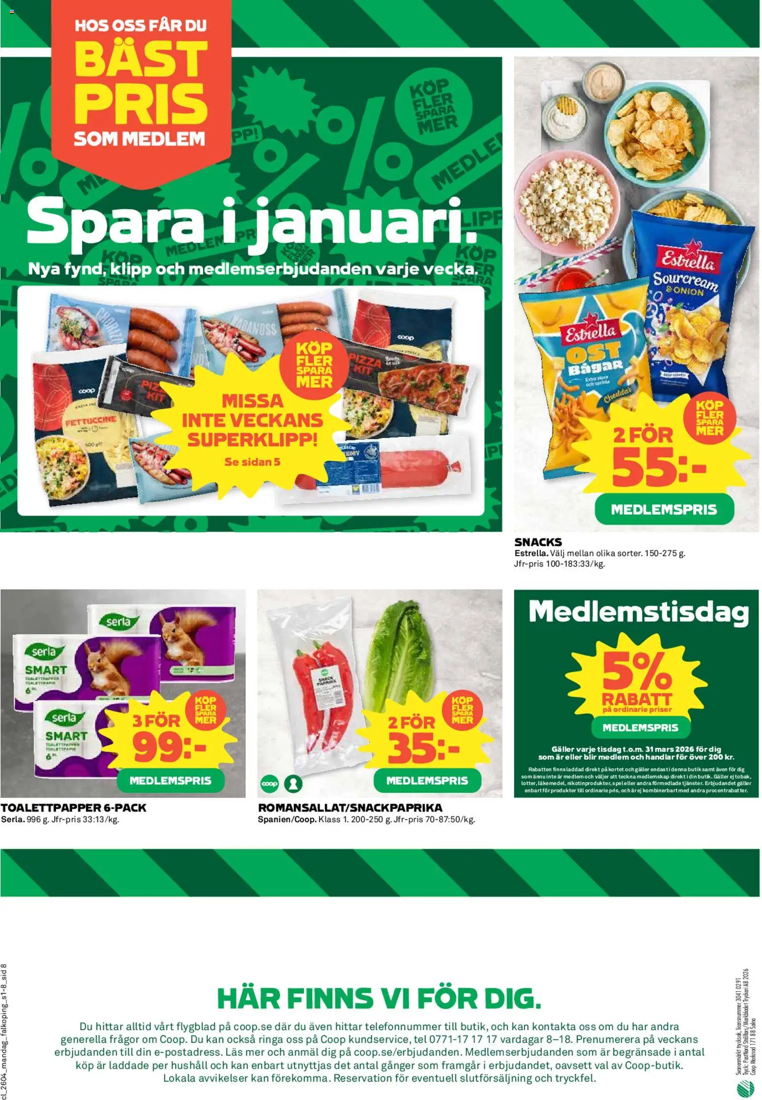 Coop reklamblad aktuell från 19.01.2026 | Sida: 8 | Produkter: Toalettpapper, Galler, Cheddar, Pizza