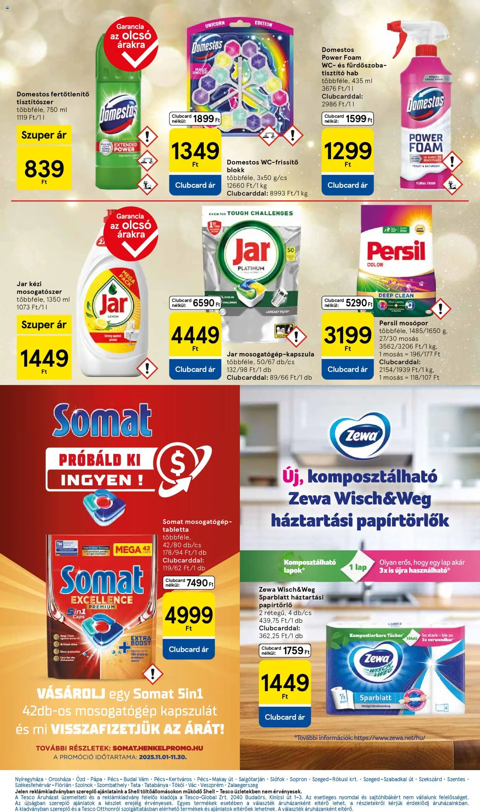Tesco akciós ujság - amely érvényes a következő dátumtól: 20.11.2025 | Oldal: 29 | Termékek: Somat, WC, Mosogatószer, Fürdőszoba