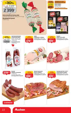 Auchan Akciós újság - amely érvényes a következő dátumtól: 16.10.2025 | Oldal: 22 | Termékek: Hús, Csirkemell sonka, Karaj, Só