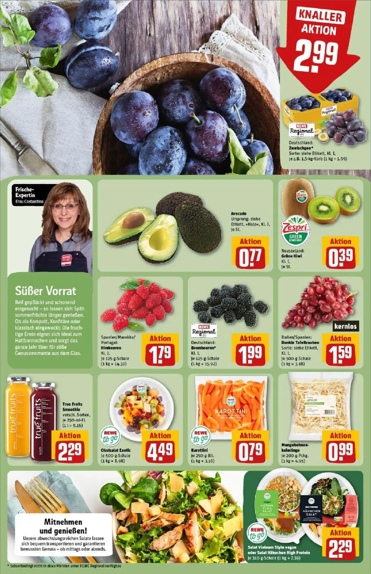 Rewe prospekt Butzbach	 - gültig ab dem 27.07.2025 | Seite: 8 | Produkte: Himbeeren, Hahnchen, Avocado, Salat