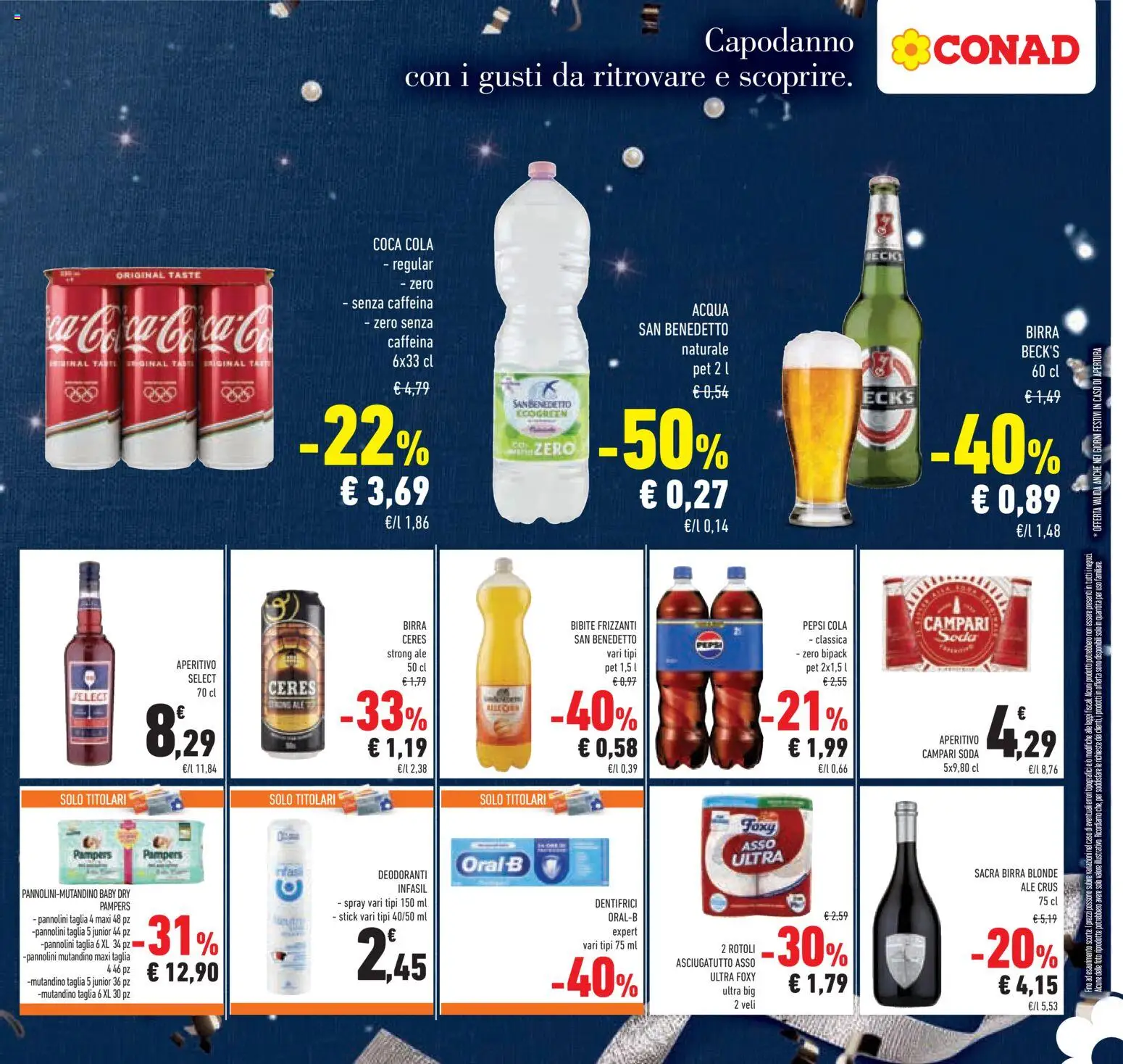 Volantino Conad del 27.12.2025 | Pagina: 27 | Prodotti: Birra, Acqua, Coca Cola, Aperitivo