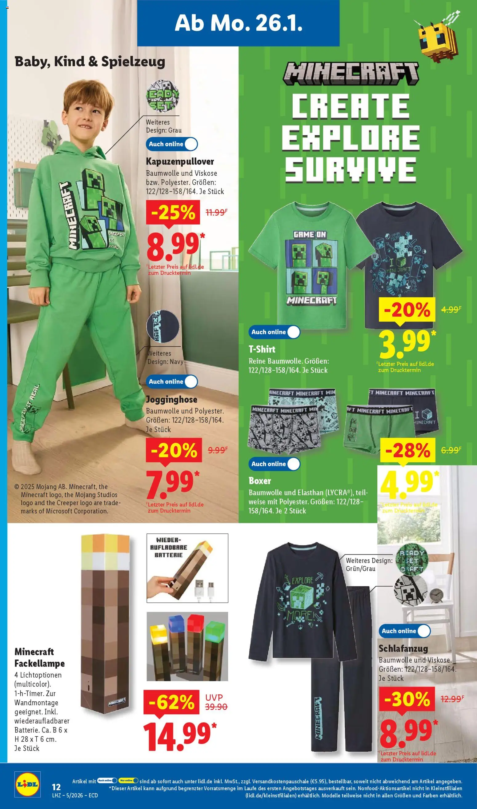 Lidl - Prospekt – gültig ab 26.01.2026 | Seite: 32 | Produkte: Jogginghose, Batterie, Kapuzenpullover, Boxer