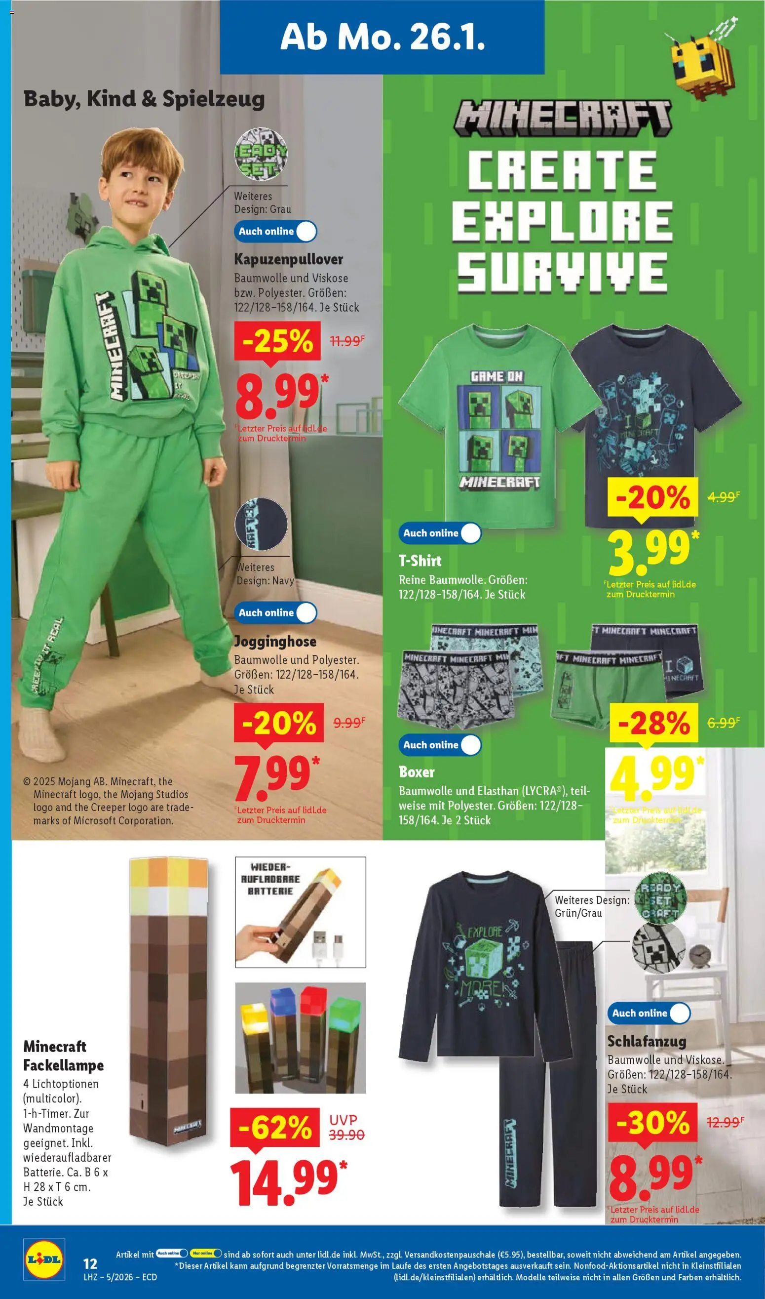 Lidl - Prospekt – gültig ab 26.01.2026 | Seite: 32 | Produkte: Jogginghose, Batterie, Kapuzenpullover, Boxer