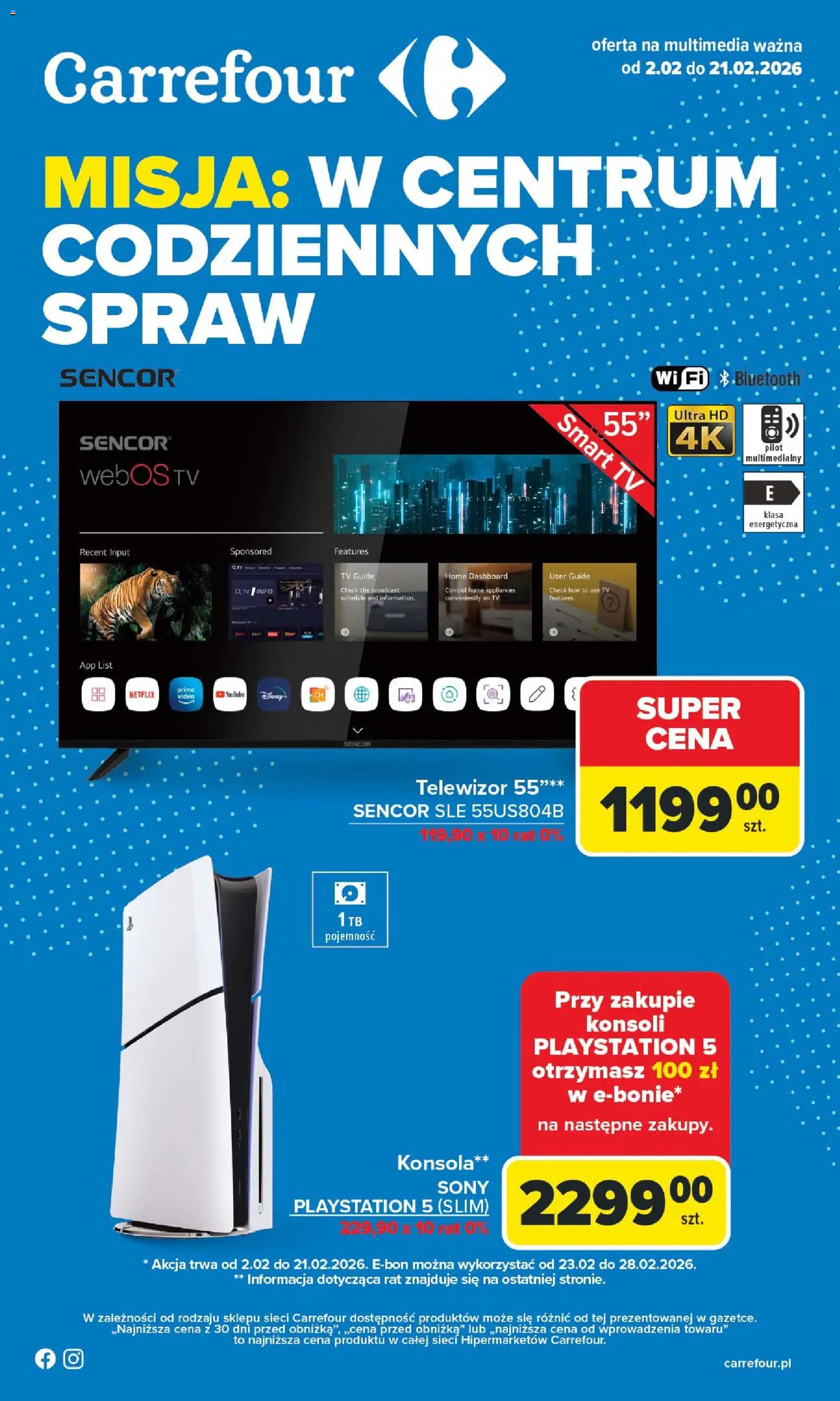 Carrefour Gazetka - Multimedia od 02.02.2026 | Strona: 1 | Produkty: Telewizor, Playstation, Konsola