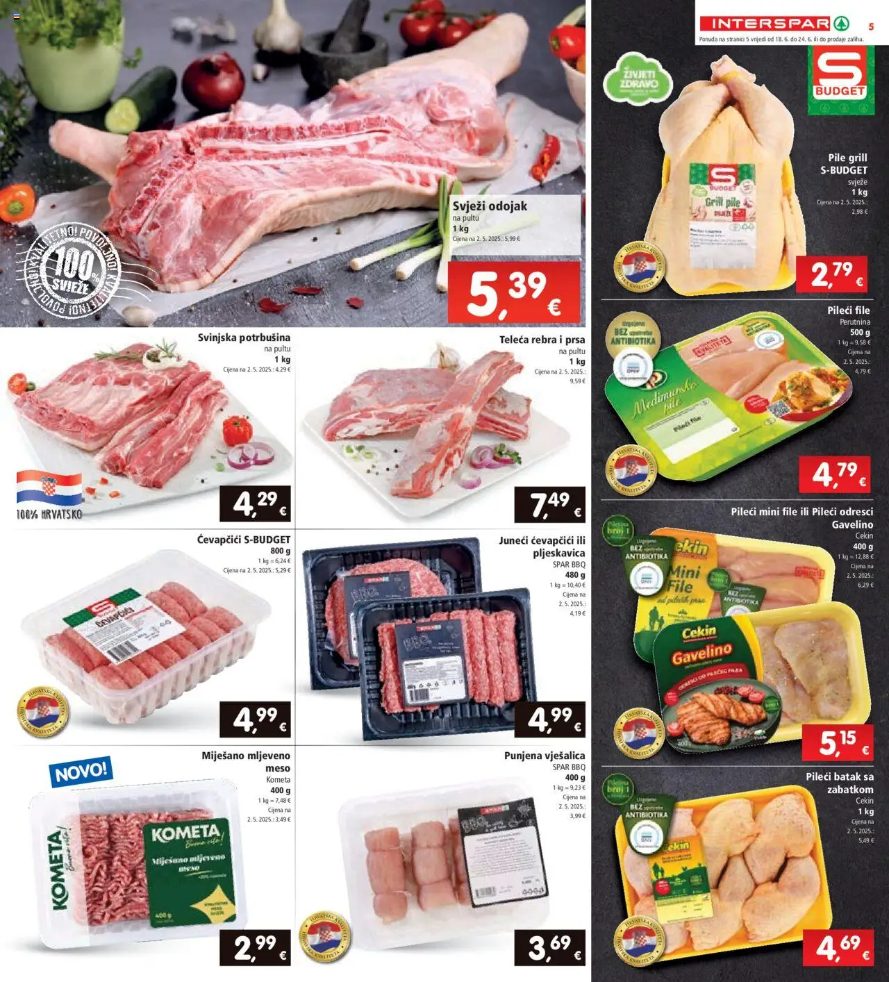 Interspar katalog | vrijedi od 18.06.2025 | Stranica: 5 | Proizvodi: Odojak, Vješalica, Meso, Ćevapčići