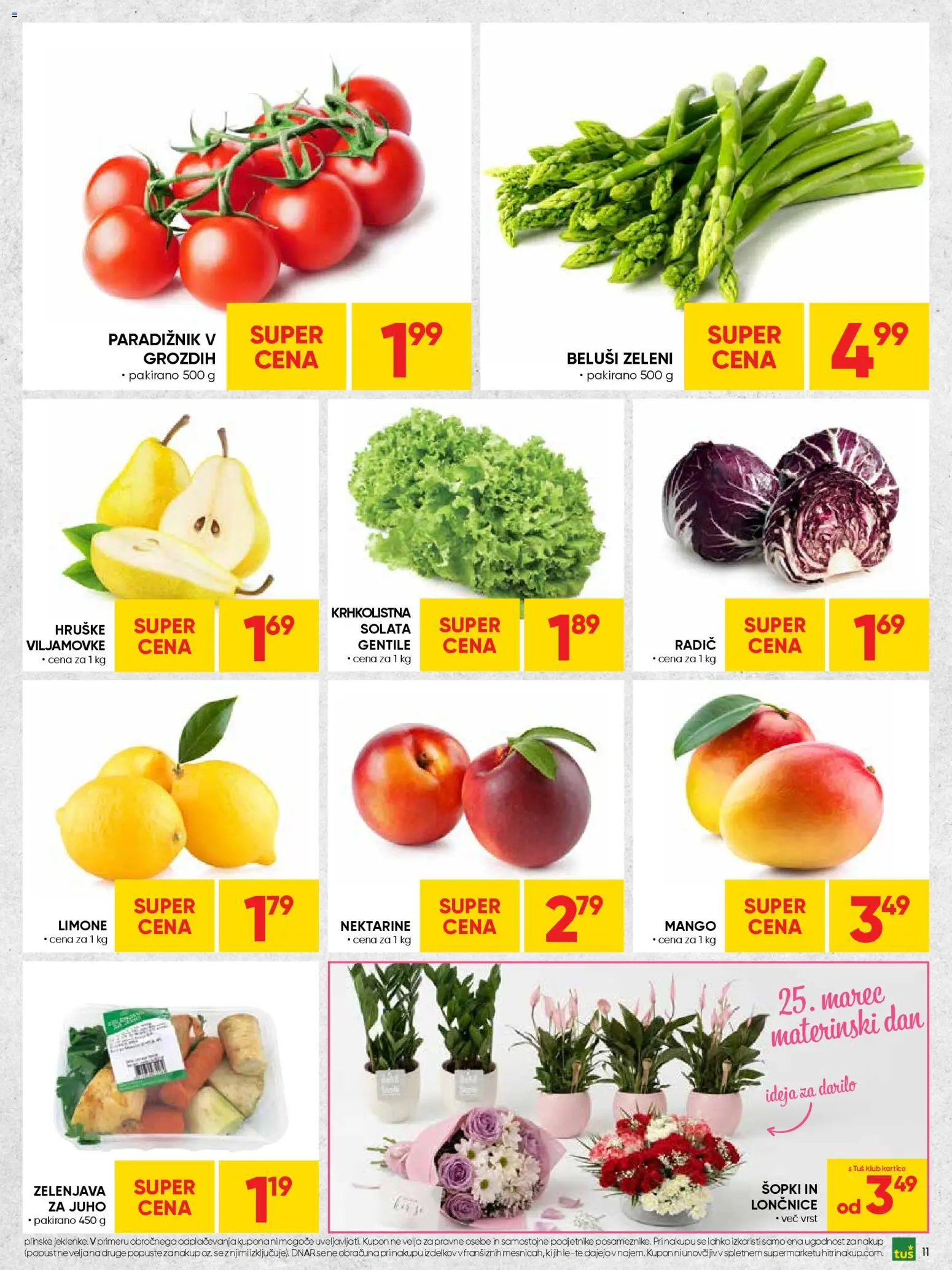Novi Tuš katalog ponudbe – veljaven od 25.03.2026 | Stran: 11 | Izdelki: Lončnice, Paradiznik, Solata, Hruške