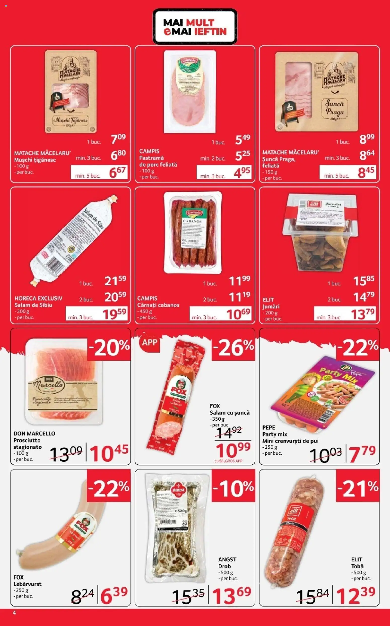 Noul catalog Selgros – valabil de la 03.04.2026 | Pagină: 4 | Produse: Hacıyatmaz Kedi Oyuncağı, Crenvurști, Salam, Șuncă