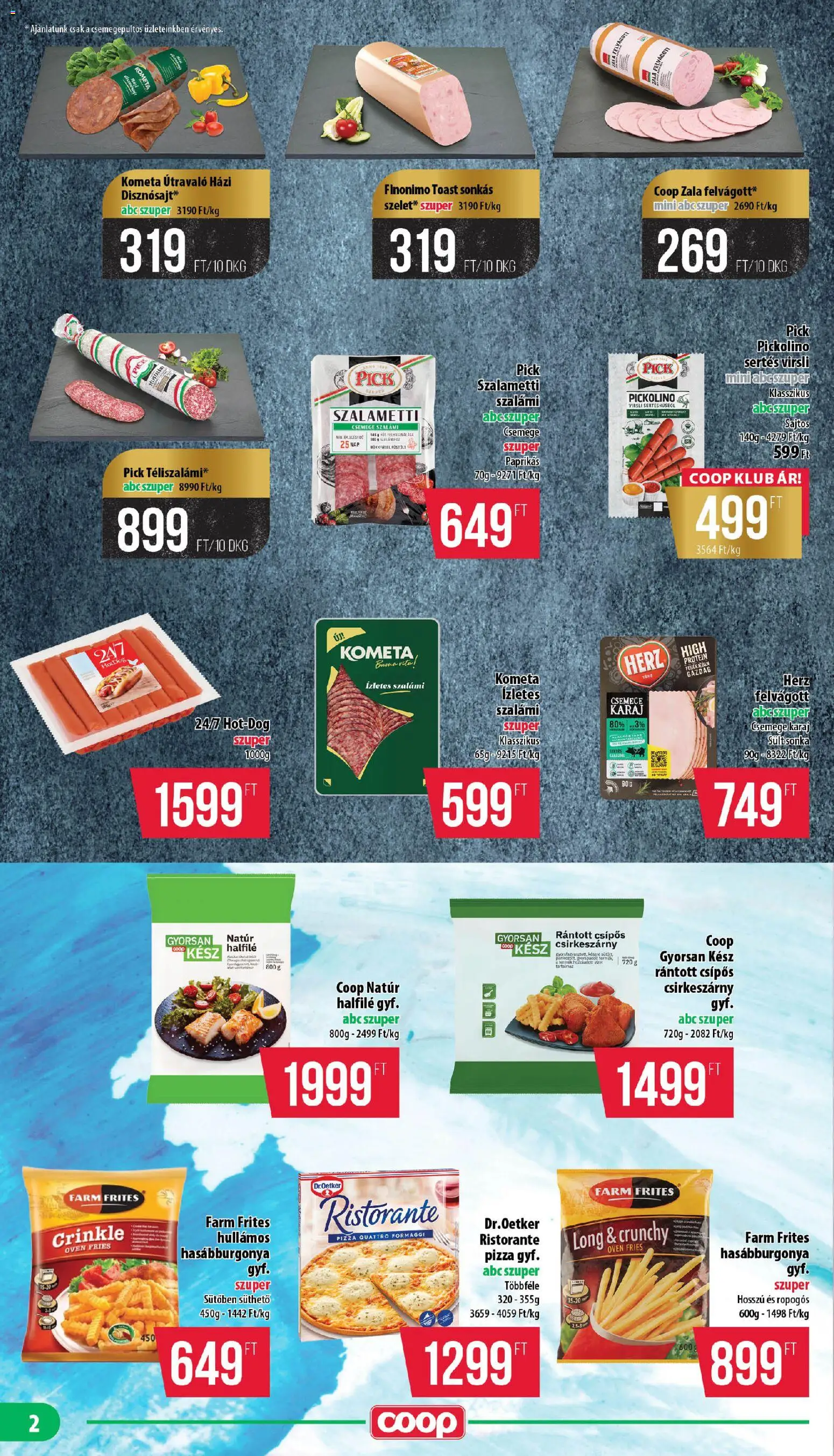 COOP akciós ujság - amely érvényes a következő dátumtól: 18.12.2025 | Oldal: 2 | Termékek: Pick, Protein, Pizza, Hasábburgonya