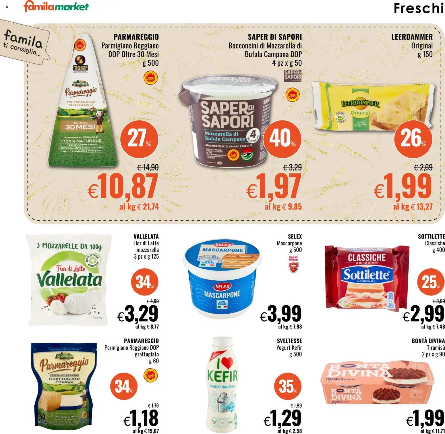 Volantino Famila del 28.12.2025 | Pagina: 12 | Prodotti: Caffè, Latte, Mascarpone, Parmigiano reggiano