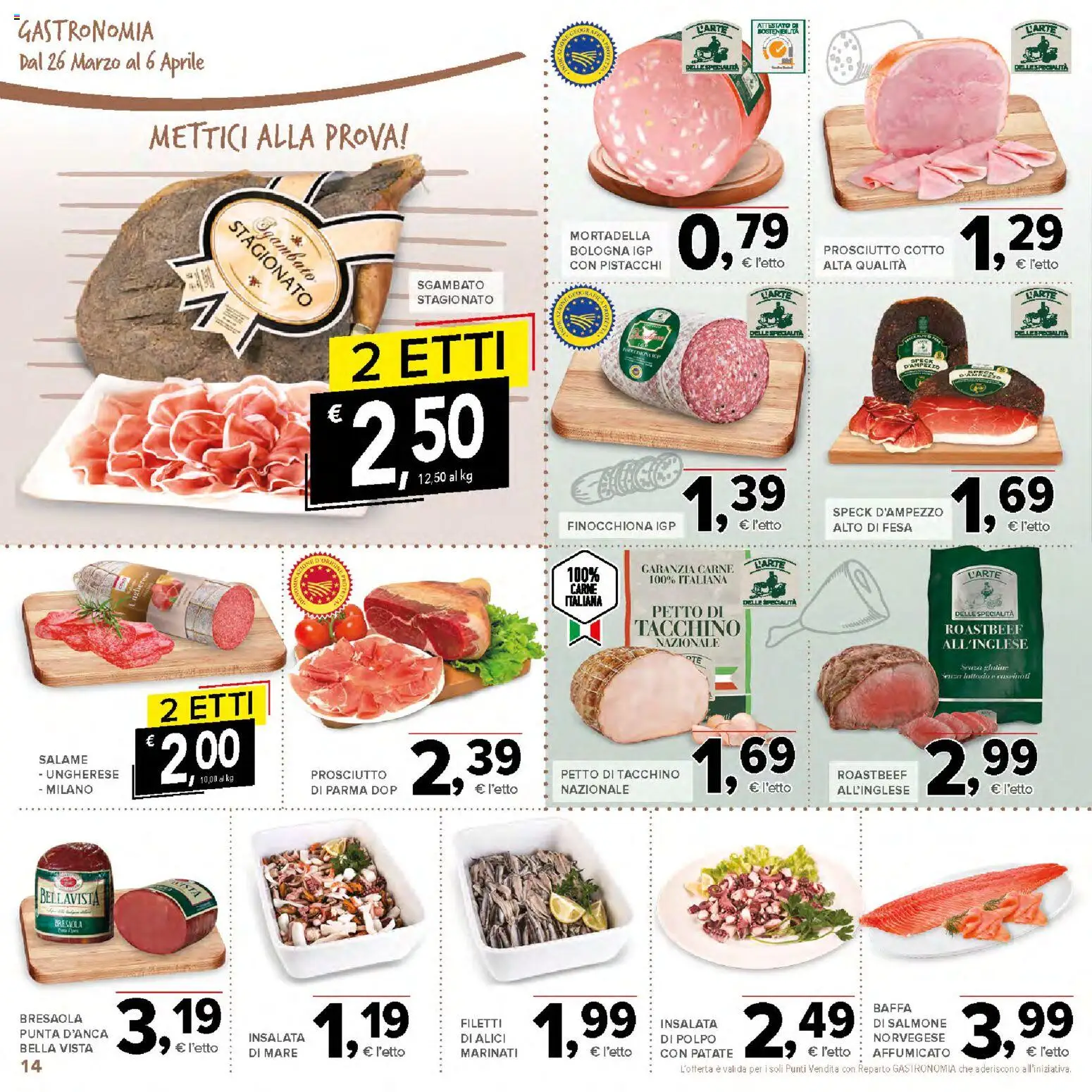 Volantino Todis del 26.03.2026 | Pagina: 14 | Prodotti: Polpo, Tacchino, Prosciutto, Alici