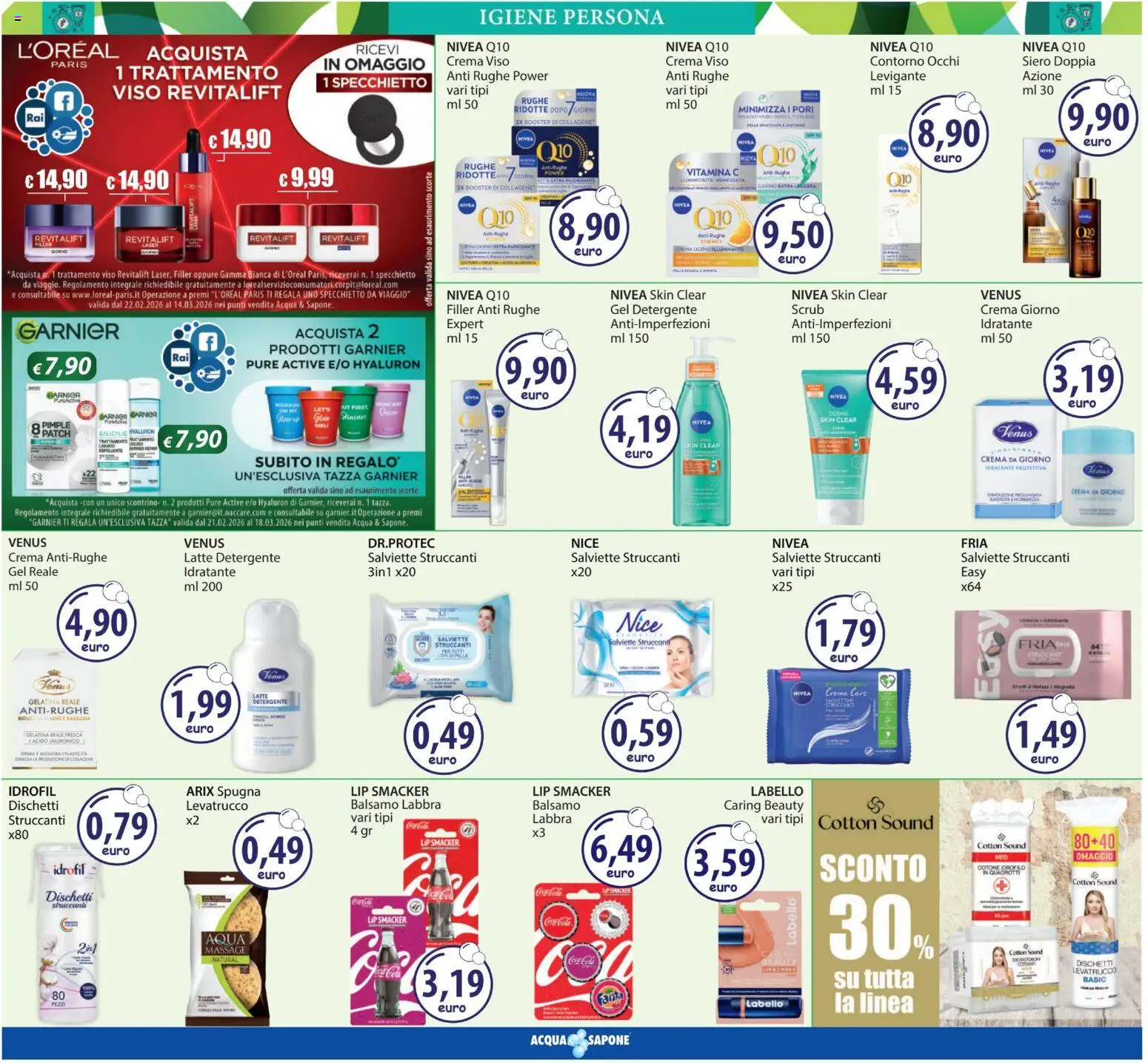 Volantino Acqua e Sapone del 05.03.2026 | Pagina: 8 | Prodotti: Balsamo, Crema viso, Latte, Coca Cola