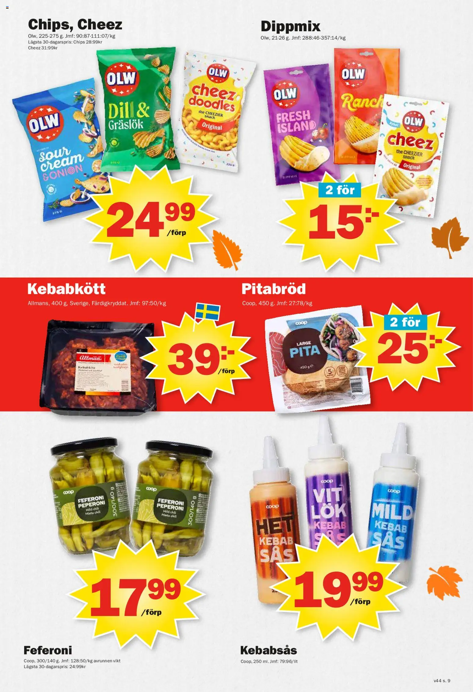 Pekås reklamblad aktuell från 27.10.2025 | Sida: 9 | Produkter: Chips, Pitabröd, Kebabsås, Chili